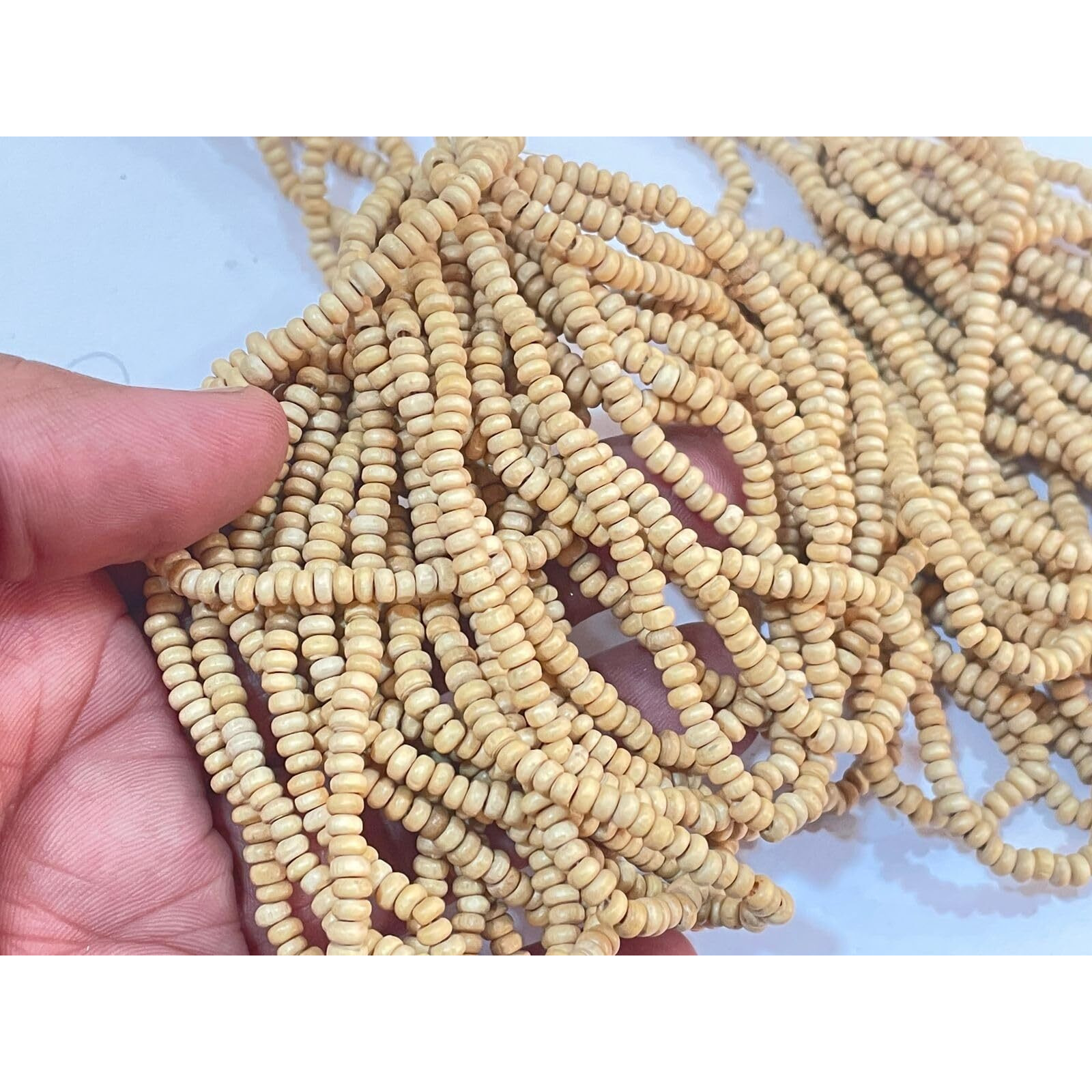 Omx, 3Mm Round Wooden Beads Bunch. 40 Mala (Approx 3600 Bead, 90 Beads In 1 Mala/Line), For Jewellery Making, Beading & Art Craft Work - Natural Brown