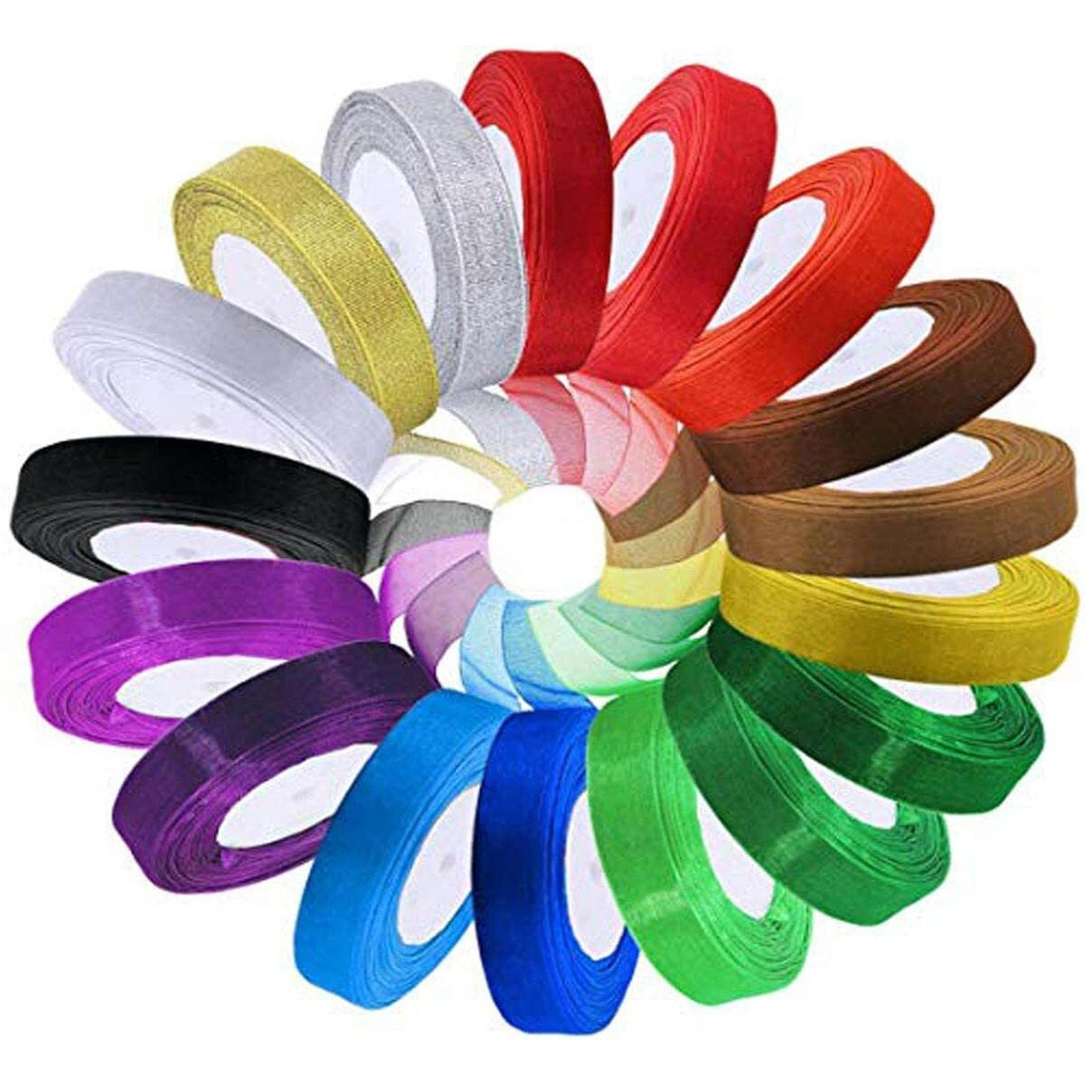 Diy Crafts Pack Of 10Mtr, Ribbon, Printed Polyster Ribbon For Floral Arrangement (Double Face Ribbon) Unsorted Bulk Gift Wrapping Party Decoration Christmas, (Pack Of 10Mtr, Ribbon)