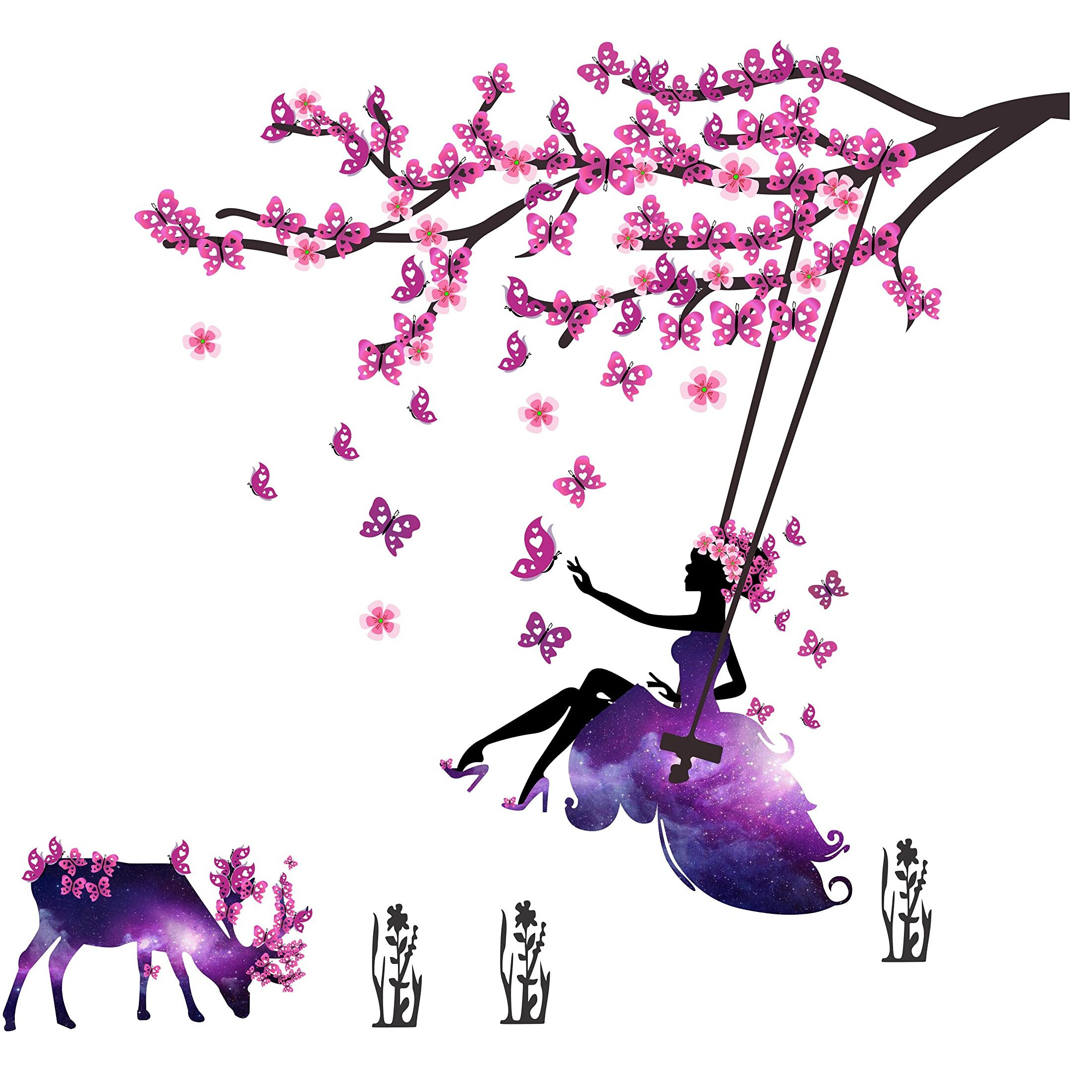 Dreamkraft Hanging Cage On Tree With Birds Wall Sticker For Home Decor, Kid's Room (Multicolor, Pvc Vinyl, 82 X 84 Cm)