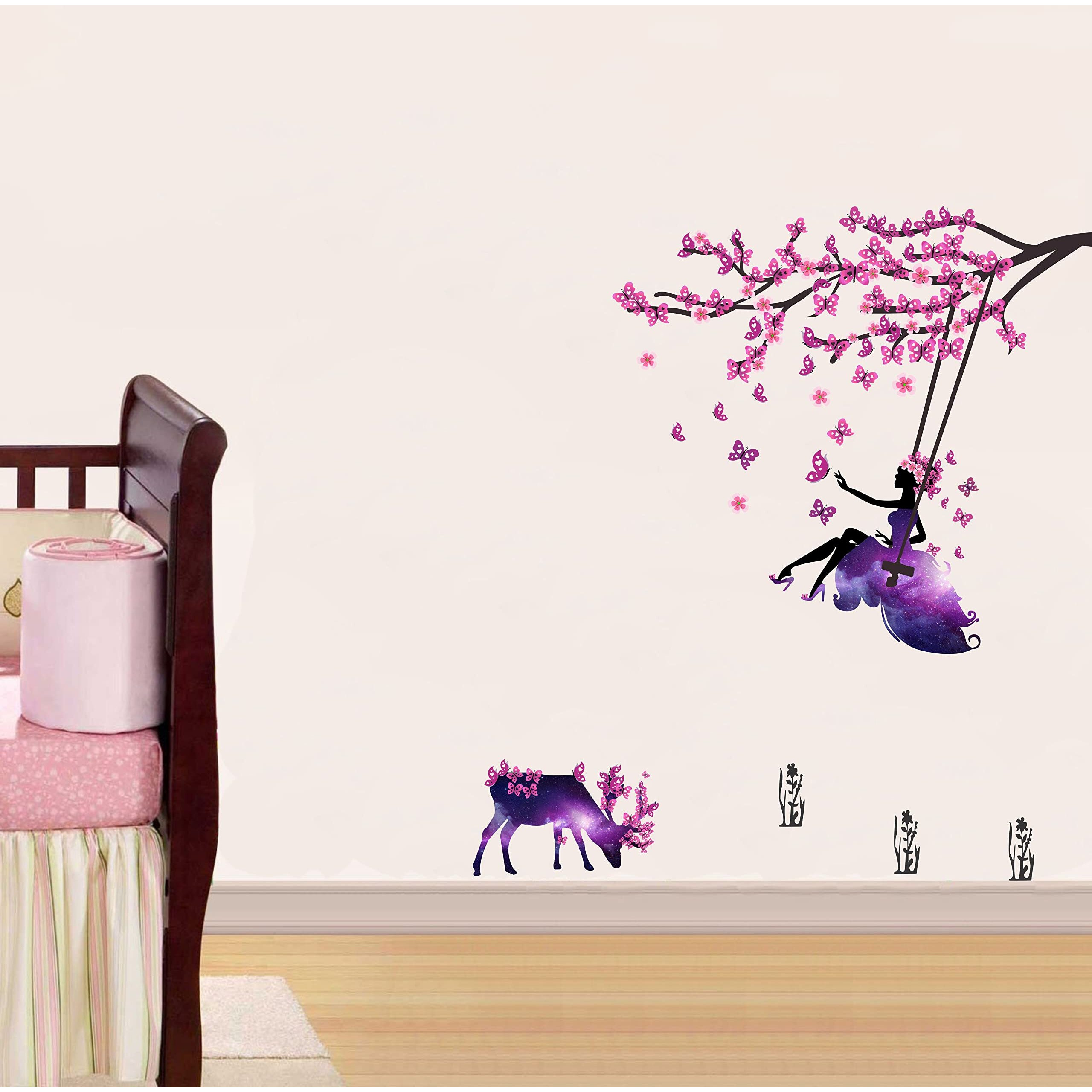 Dreamkraft Hanging Cage On Tree With Birds Wall Sticker For Home Decor, Kid's Room (Multicolor, Pvc Vinyl, 82 X 84 Cm)