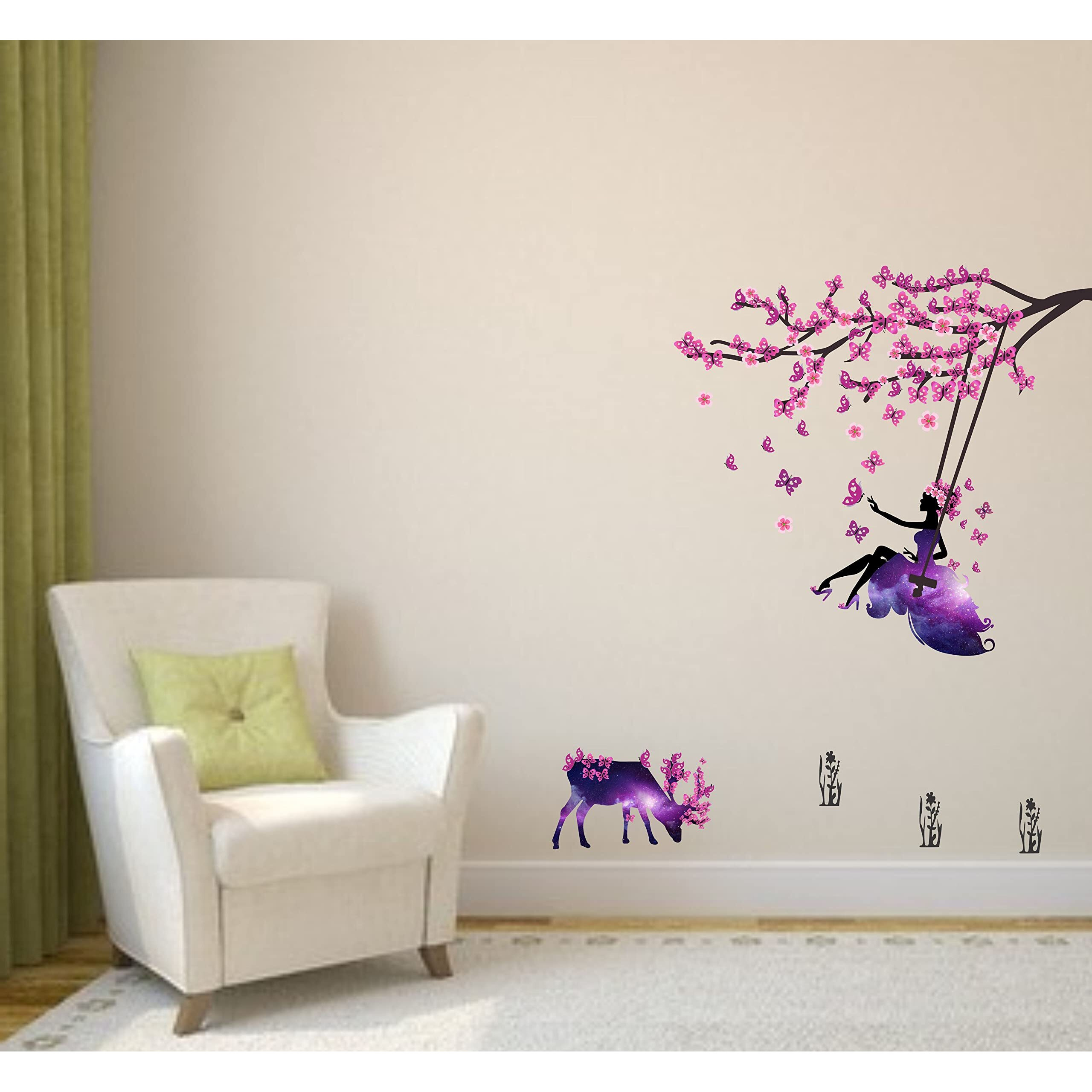 Dreamkraft Hanging Cage On Tree With Birds Wall Sticker For Home Decor, Kid's Room (Multicolor, Pvc Vinyl, 82 X 84 Cm)