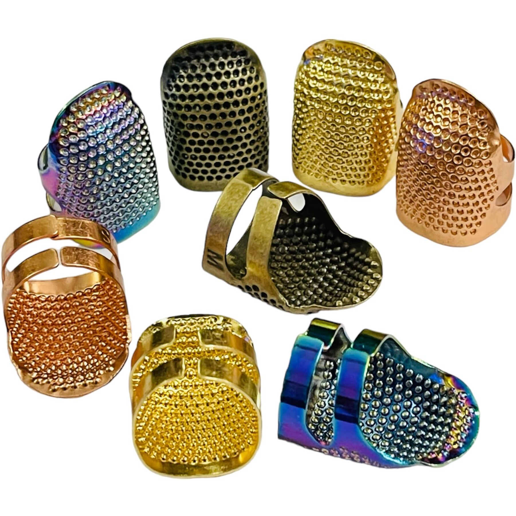 Sahaya Pack Of 8 Adjustable Finger Protector Thimble (4 Different Types) For Sewing Embroidery Needlework