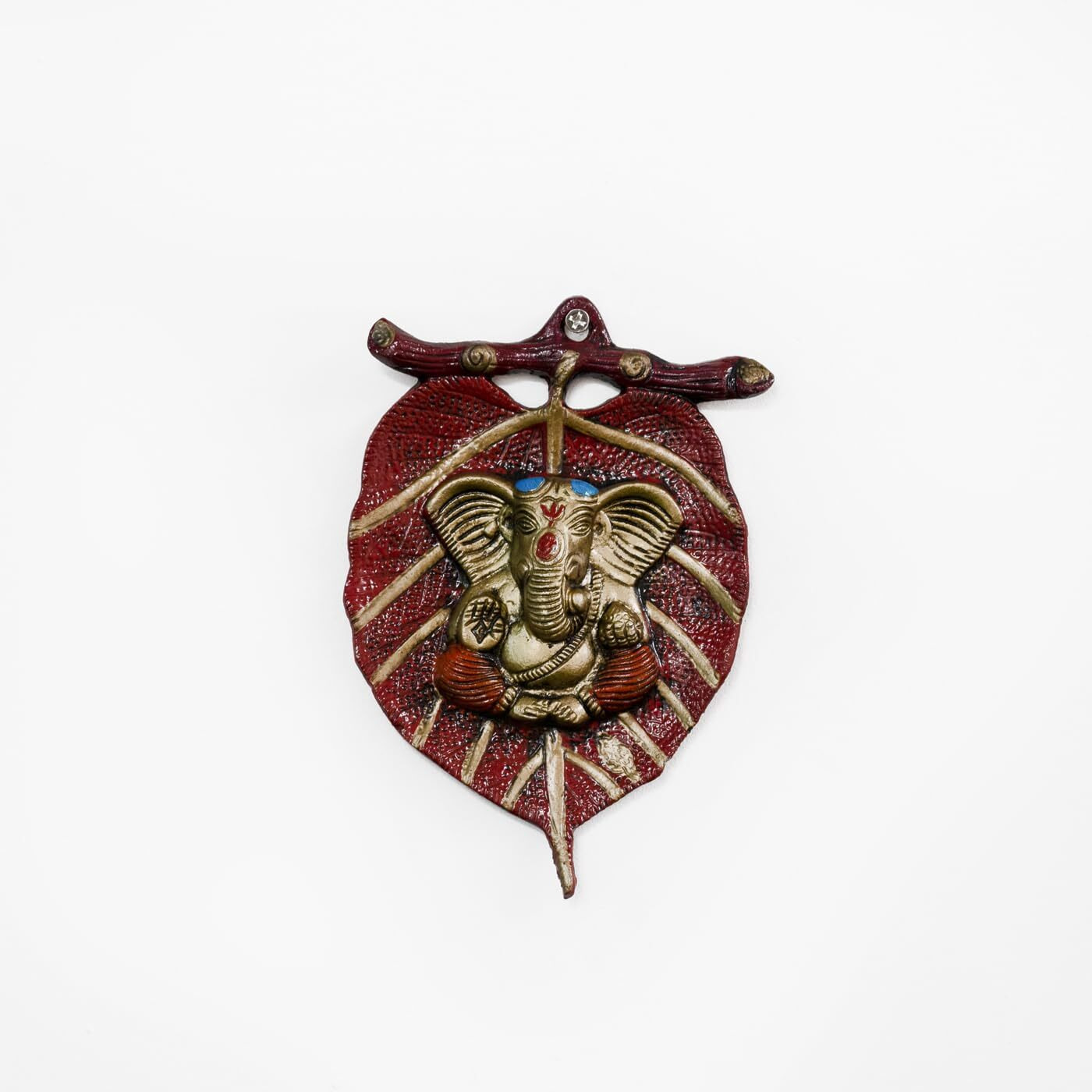 Decortwist Metal Lord Ganesha On Red Leaf Wall Hanging Sculpture Decorative Religious Showpiece For Home Wall Decor Pooja Room Temple And House Warming Gift Purpose