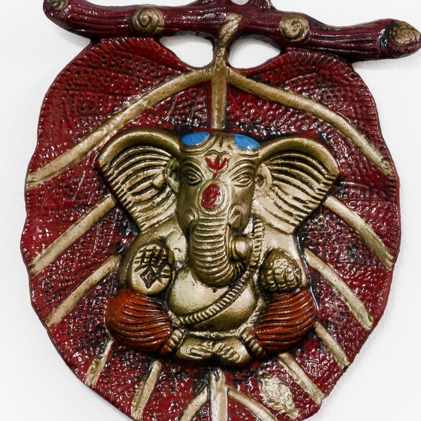 Decortwist Metal Lord Ganesha On Red Leaf Wall Hanging Sculpture Decorative Religious Showpiece For Home Wall Decor Pooja Room Temple And House Warming Gift Purpose