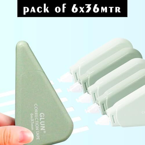 Glun Multipurpose Correction Tape 6M Length Total Length 36 Meter Pack Of 6, White Strip Error Correction Tape With Front Cap For Office, School, Project And Assignment Use