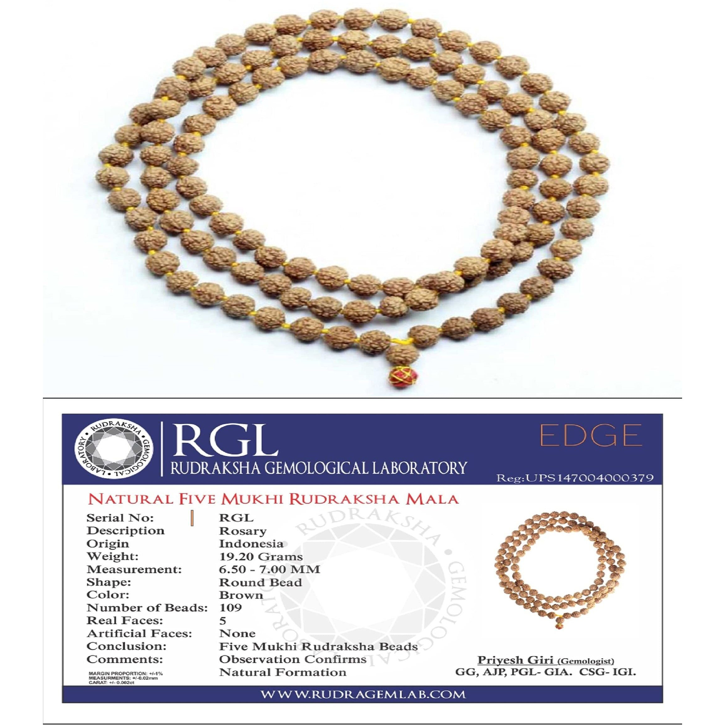 Shivaratna Mala With Repair, Maintenance & Replacement Guarantee. 108+1 Beads - Lab Certified - 5 Mukhi Rudraksha