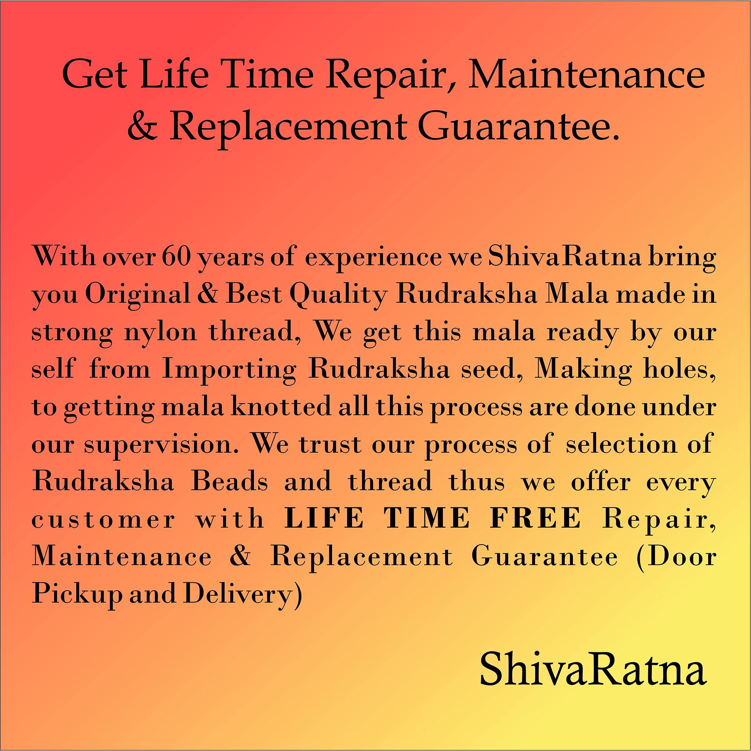 Shivaratna Mala With Repair, Maintenance & Replacement Guarantee. 108+1 Beads - Lab Certified - 5 Mukhi Rudraksha