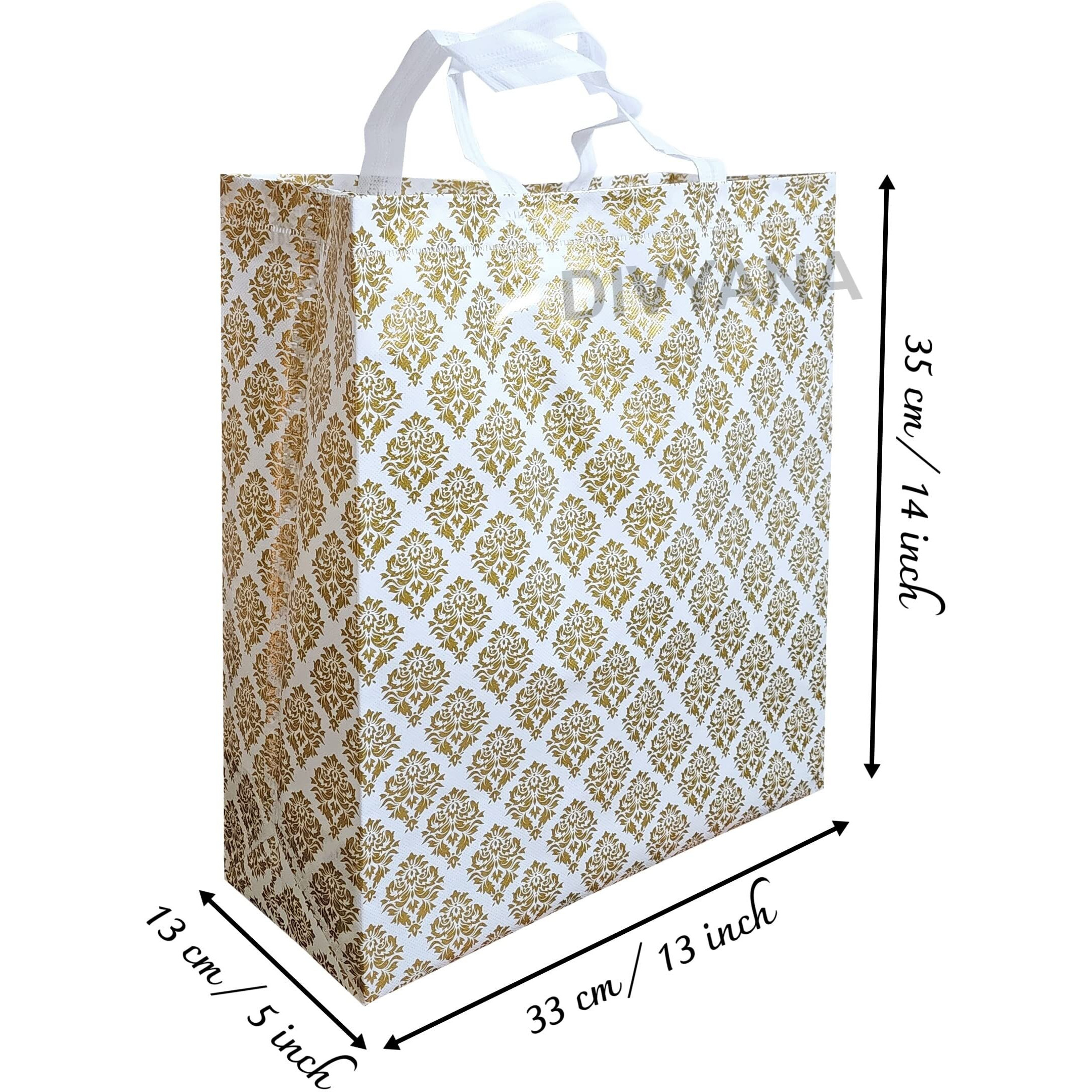 Divyana Printed Laminated Gift Bags, Large, 13X5X14 Inch / 33X13X35 Cm, Pack Of 10 Pcs