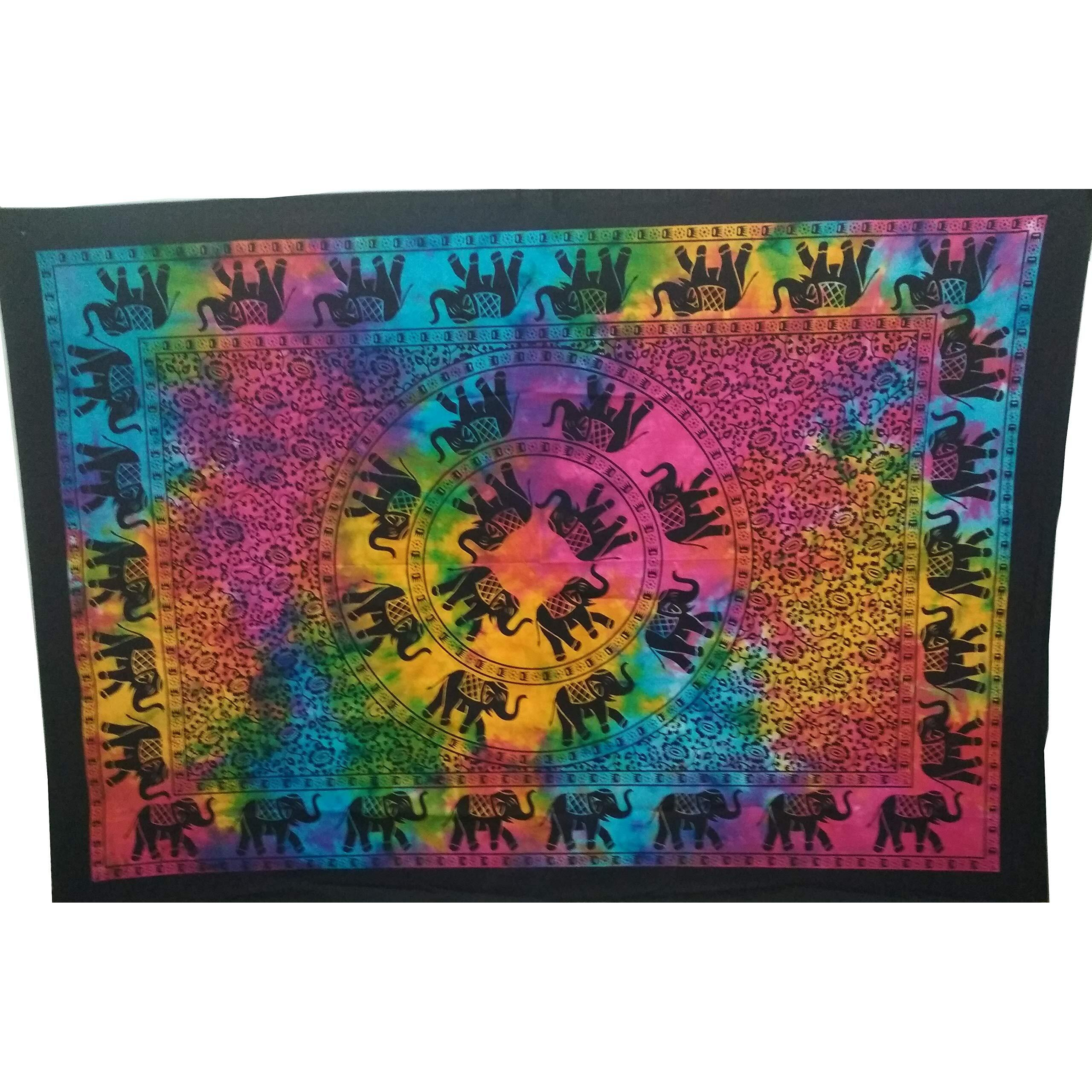 Purpledip Cotton Wall Poster Beach Throw 'Elephant Mandala' Bohemian Wall Hanging Tapestry (20054)