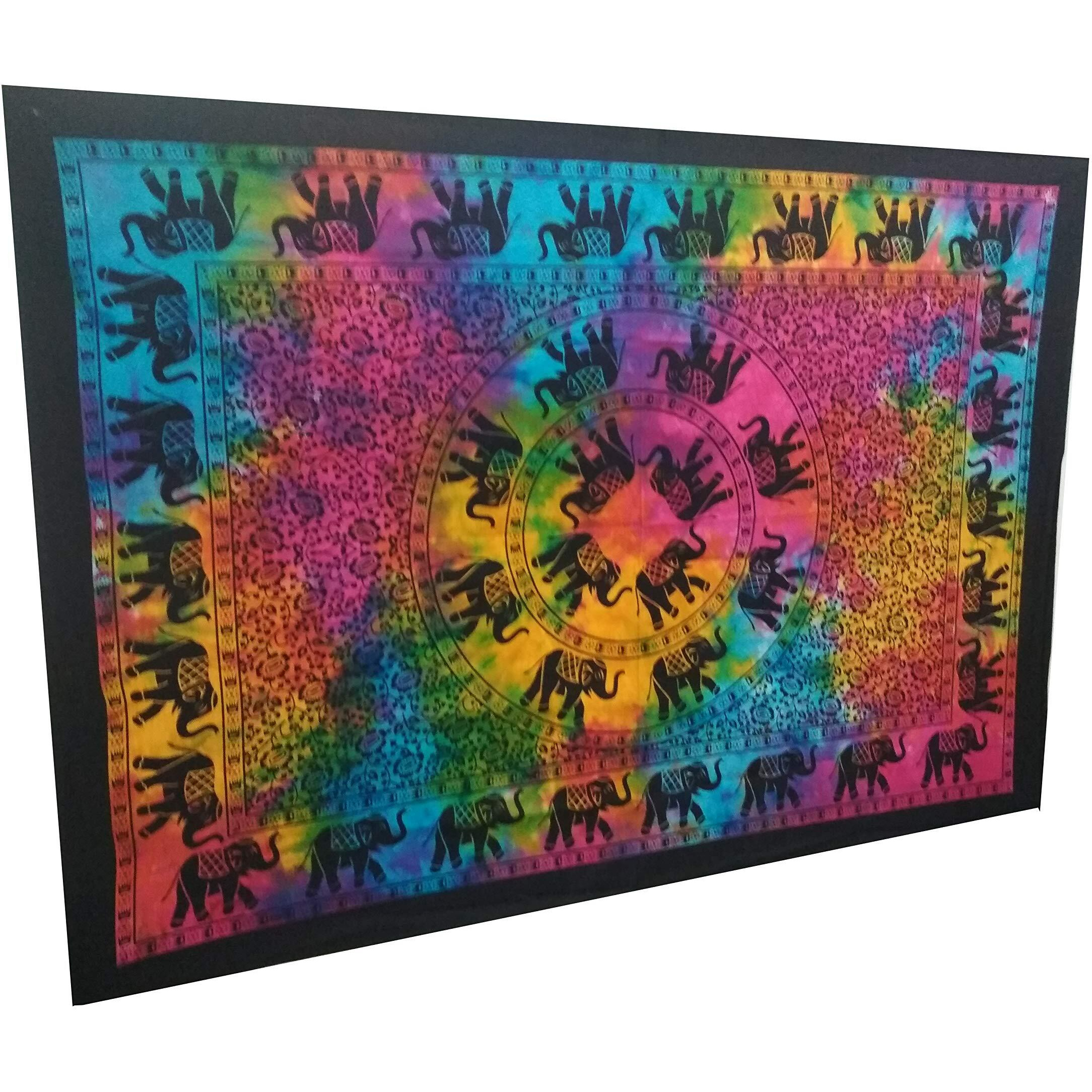 Purpledip Cotton Wall Poster Beach Throw 'Elephant Mandala' Bohemian Wall Hanging Tapestry (20054)