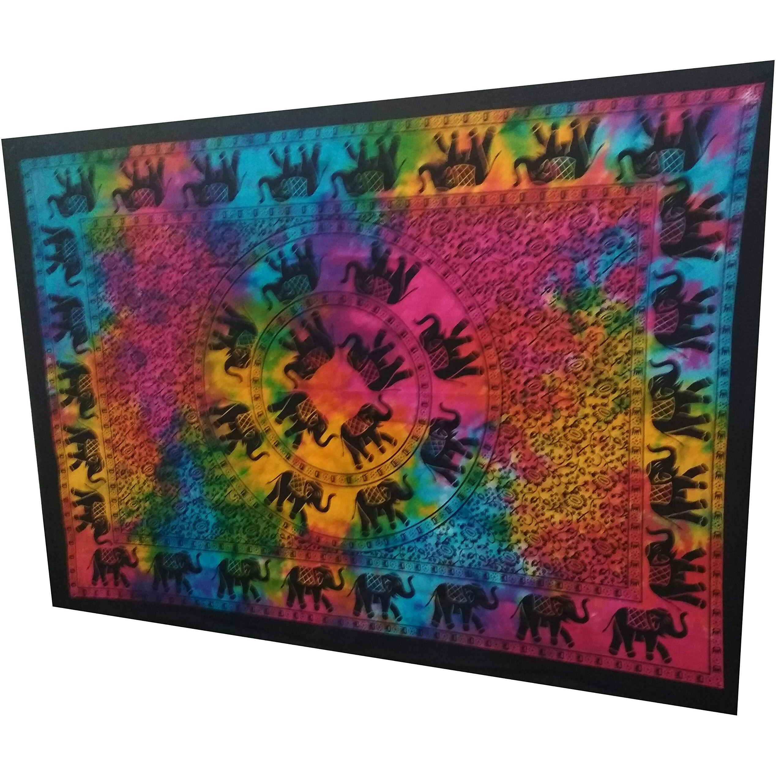 Purpledip Cotton Wall Poster Beach Throw 'Elephant Mandala' Bohemian Wall Hanging Tapestry (20054)