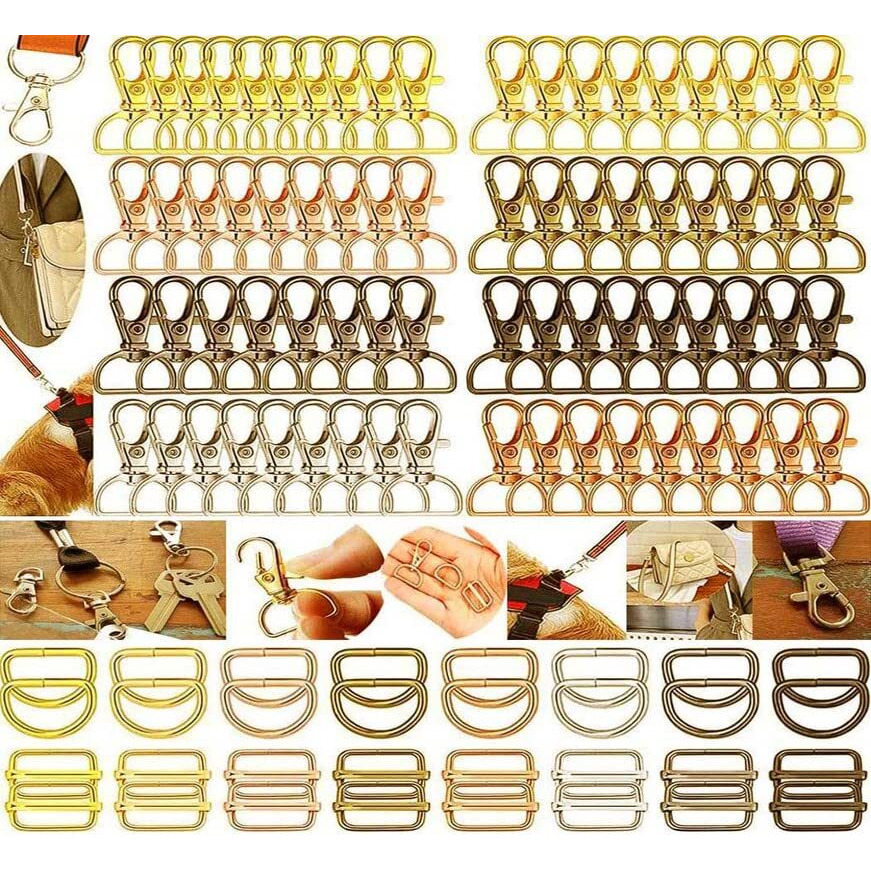 Diy Crafts 35 Sets, Silvery Bright, Lobster Clasps Key Rings Clip Connector Hooks, D Rings, Slide Buckle For Keychain Key Rings Clip Connector Bags Art Jewelle (35 Sets, Silvery Bright)