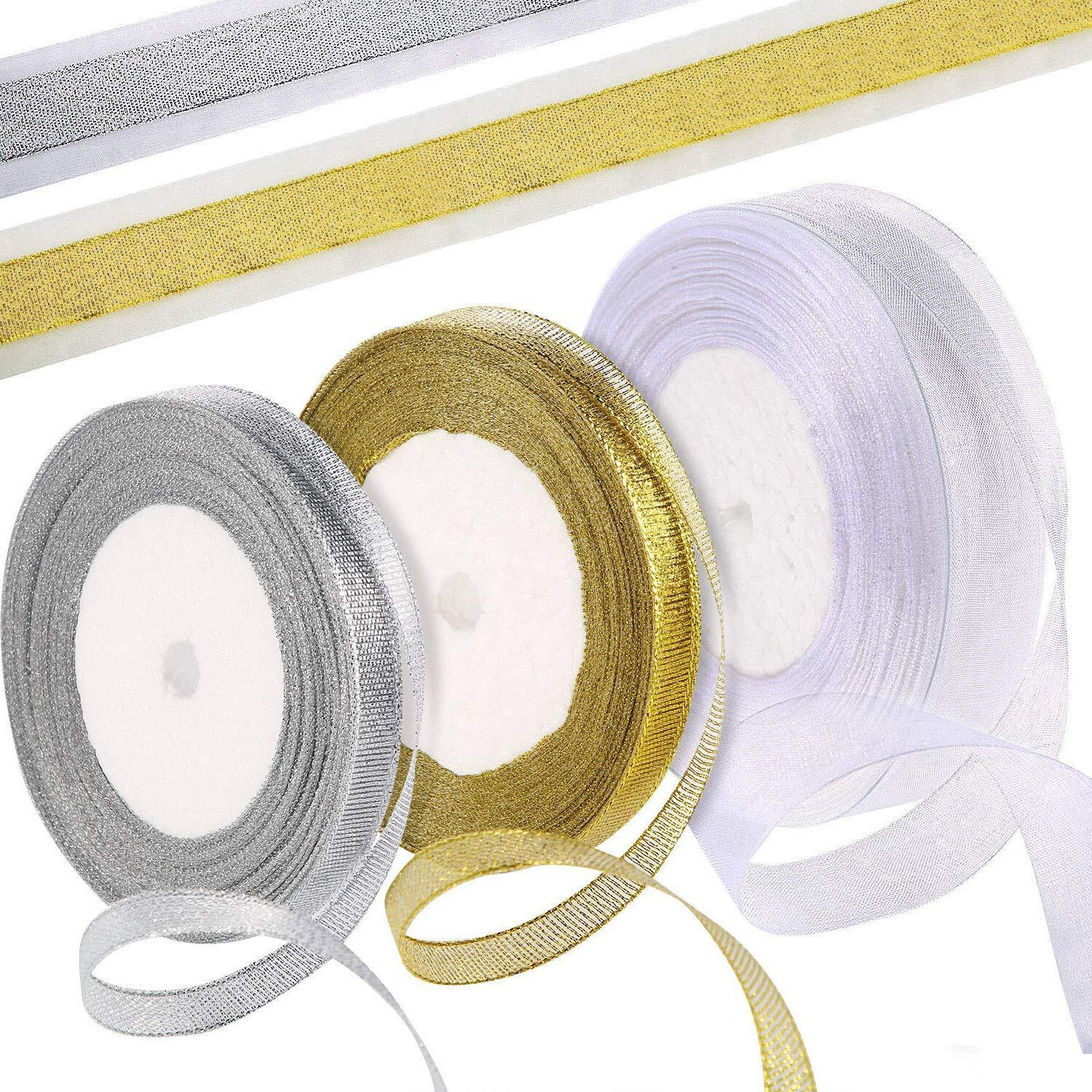 Diy Crafts Design  No 2, Pack Of 97 Yards, 97 Yard Organza Ribbon (White, Gold, Silver) For Gift Wrapping Party (Design  No 2, Pack Of 97 Yards)
