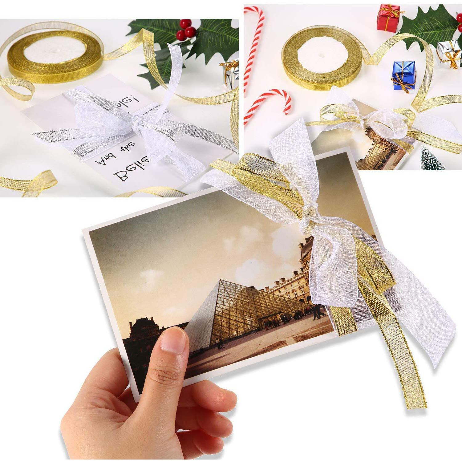 Diy Crafts Design  No 2, Pack Of 97 Yards, 97 Yard Organza Ribbon (White, Gold, Silver) For Gift Wrapping Party (Design  No 2, Pack Of 97 Yards)