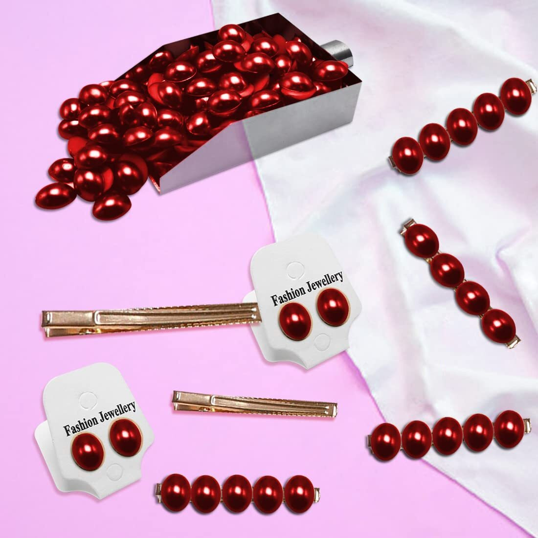 Diy Crafts 25 Grm, As Image, 8Mm X 10Mm As Image Diy Accessory Findings Jewellery Clasps Fittings Diy Jewellery Making Accessories Pearl Red Color Plastic Material Sh (25 Grm, As Image)