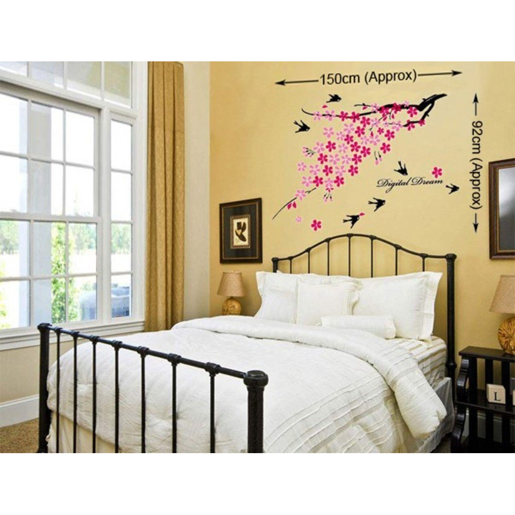 Decals Design 'Flower Branch With Birds' Wall Sticker (Pvc Vinyl, 50 Cm X 70 Cm),Multicolour