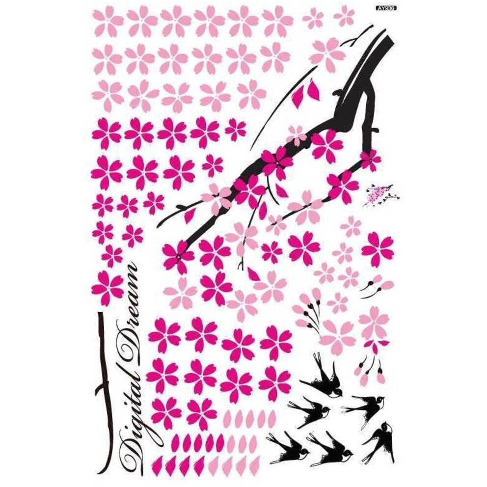 Decals Design 'Flower Branch With Birds' Wall Sticker (Pvc Vinyl, 50 Cm X 70 Cm),Multicolour