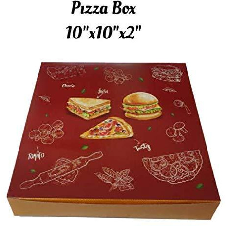 Flute Presents Paper Pizza Box, Printed In Maroon & Orange Colour (Back Side White), (Size 10" X 10" X 2" - Inch) (Pack Of 10)