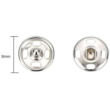 On Blow Metal Rust Proof Sew-On Snap Press Buttons, Pack Of 50, (Size 1) 8 Mm