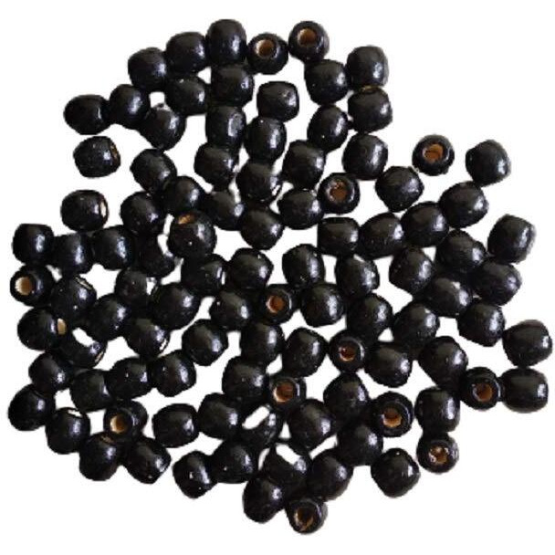 Q1 Beads 100 Pcs Black Color Natural Plain Oval Wooden Beads With Big Hole Ball For Jewellery Making & Diy Craft Findings And Multipurpose(16X17 Mm,10 Mm Hole,Black Color)
