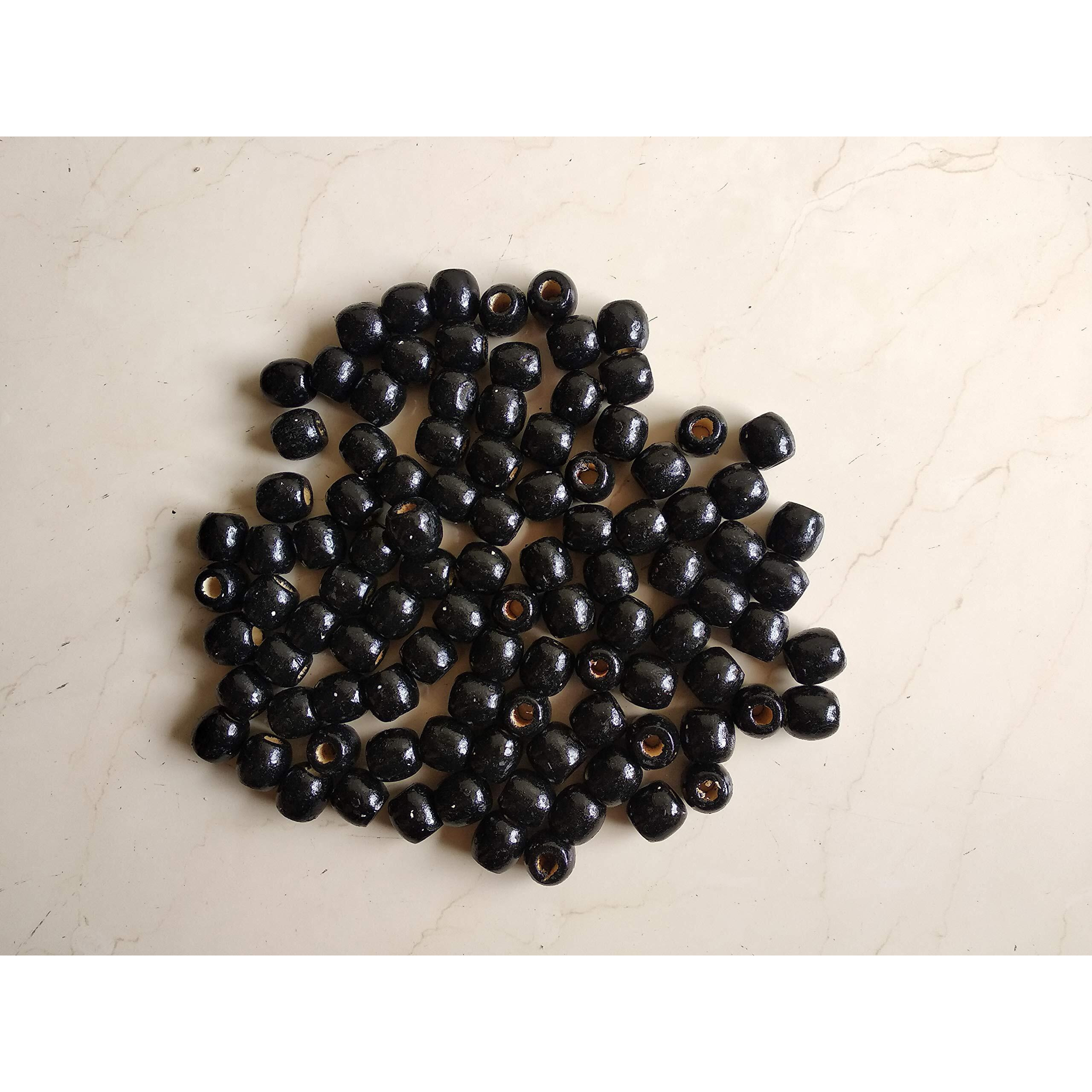 Q1 Beads 100 Pcs Black Color Natural Plain Oval Wooden Beads With Big Hole Ball For Jewellery Making & Diy Craft Findings And Multipurpose(16X17 Mm,10 Mm Hole,Black Color)