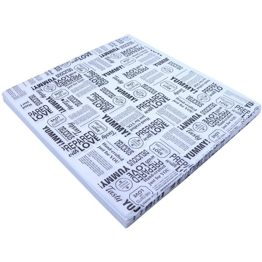 Inditradition Food-Grade Food Wrapping Paper, Leak-Proof (Pack Of 250 Sheets, 11 X 12, Black & White Newspaper Print)