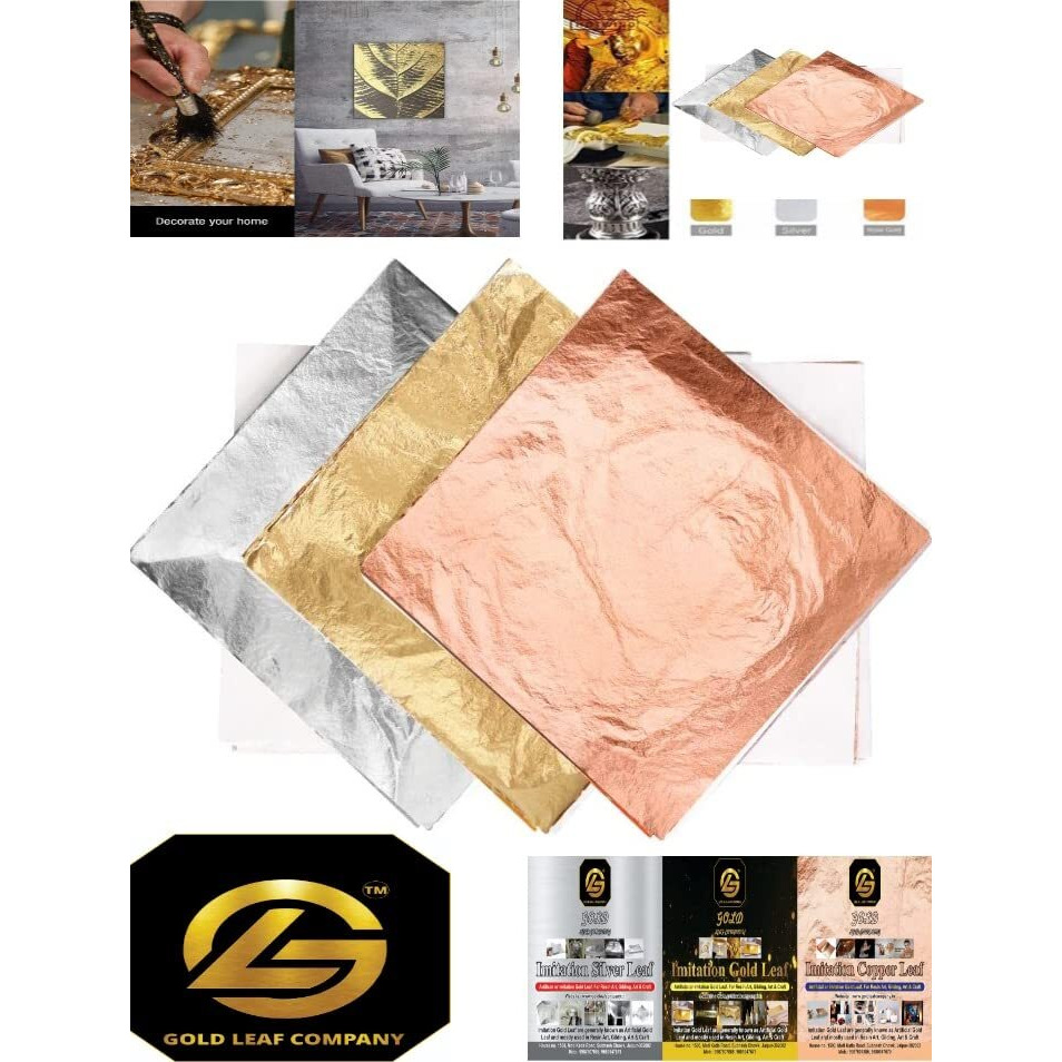 300 Sheets 8X8Cm Gold Silver Copper Leaf Foil Sheets For Crafts Resin, Leaf, Gilding, Framing, Nail Art, Craft Supplies, Gold Leaf Sheets Gilding Foil -Size 3.14 * 3.35 Inch (Gold Copper Silver)