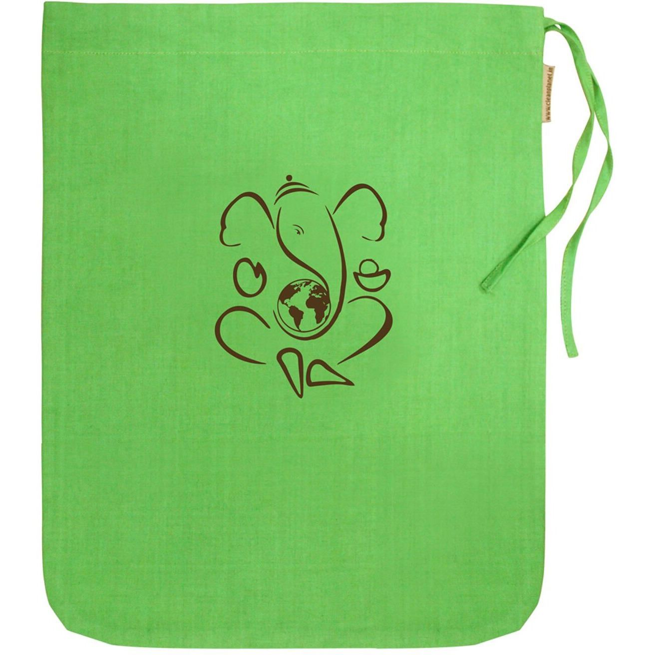 Clean Planet Linen Handcrafted Eco-Friendly Drawstring Ganesha Printed Gift Bag/Jewelry Pouches/Sagan Potli Bags(12" X 10"), 1 Count,Green