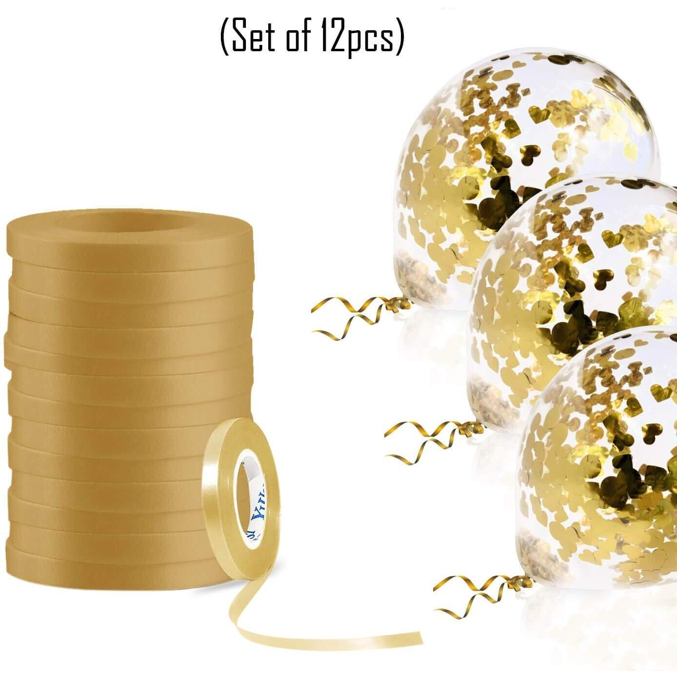 Toyxe Balloon Curling Ribbon For Decoration (Golden, 12 Pcs)