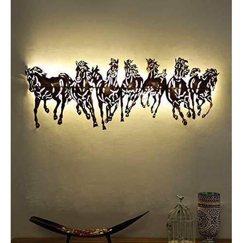 World Decor 7 Horse Cutting Led Metal Wall Decor (Brown, 42 X 02 X 17In)