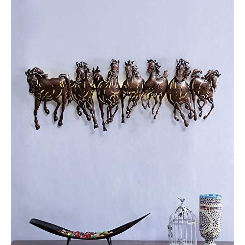 World Decor 7 Horse Cutting Led Metal Wall Decor (Brown, 42 X 02 X 17In)