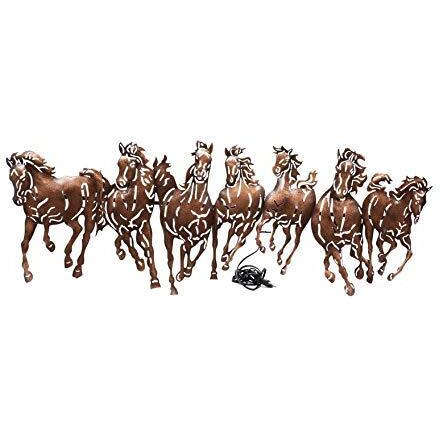 World Decor 7 Horse Cutting Led Metal Wall Decor (Brown, 42 X 02 X 17In)