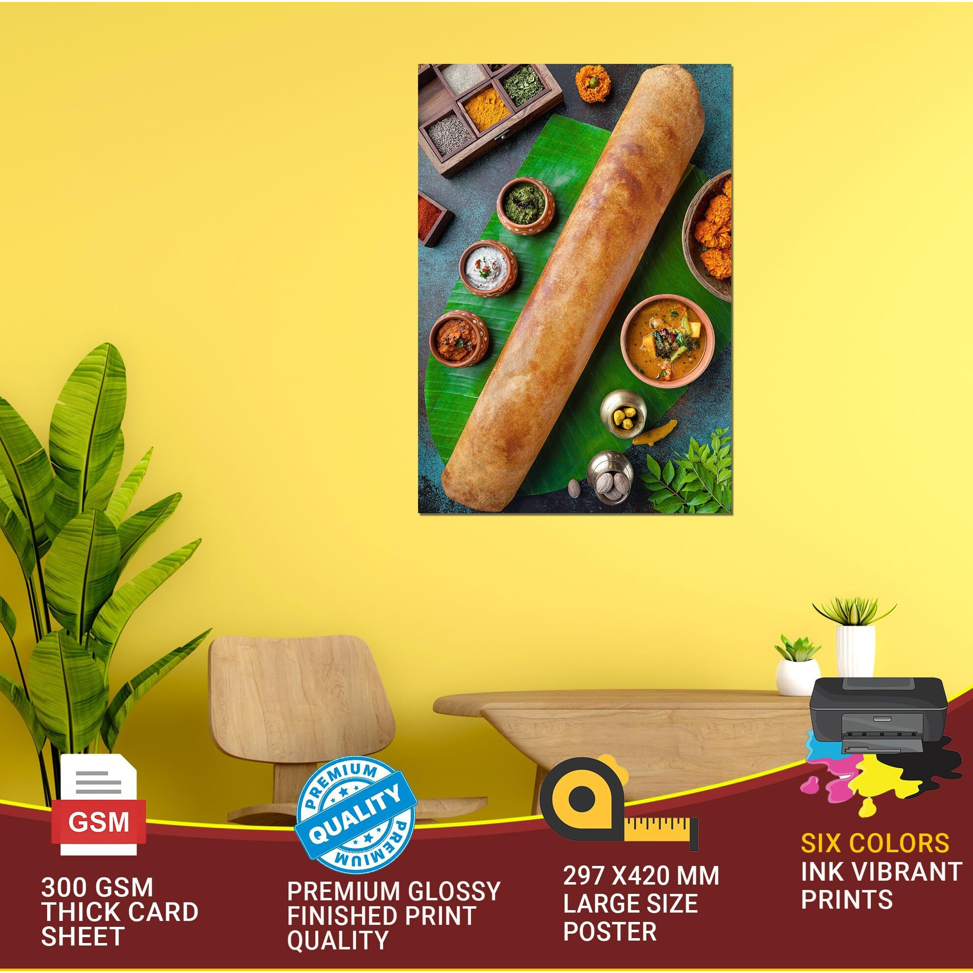Dosa Sticker For Wall | Dosa Poster | Dosa Stickers For Restaurant | Dosa Posters For Cafeteria | Dosa Wall Stickers | Food Posters For Cafe Restaurant, Hotels, Kitchen, Home Decor