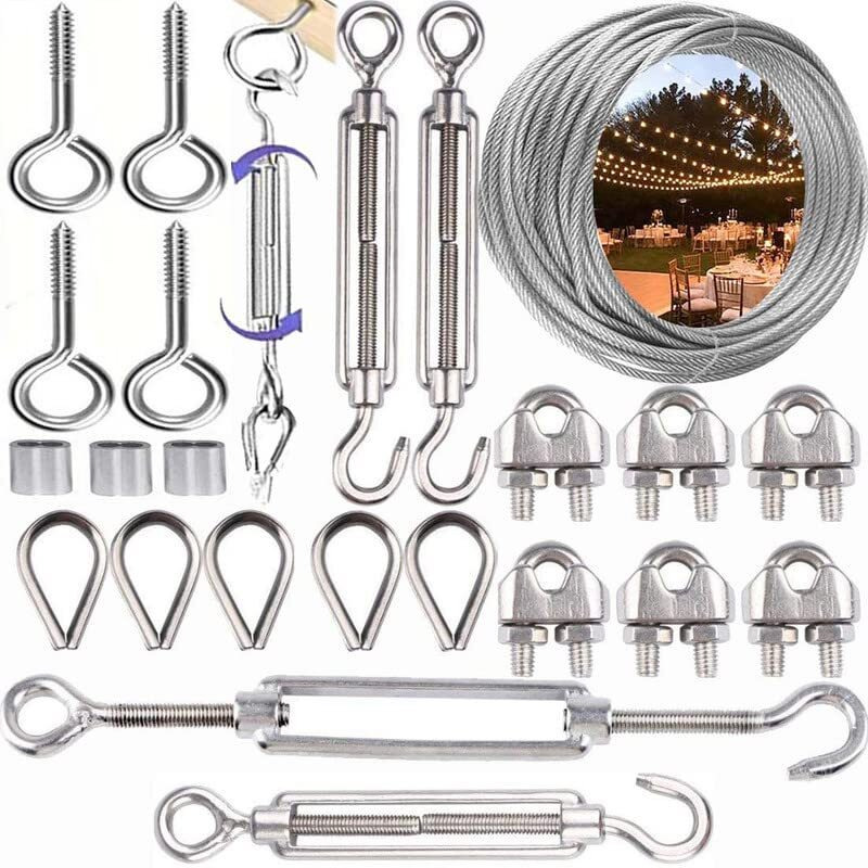 Diy Crafts 1 Kit 12X1, Stainless Steel Kit, Wire Rope, Globe String Lights Hanging Kit, Cable Railing, Aircraft Picture Hanging Include 10Mtr Transparent Vinyl Coat(1 Kit 12X1, Stainless Steel Kit)