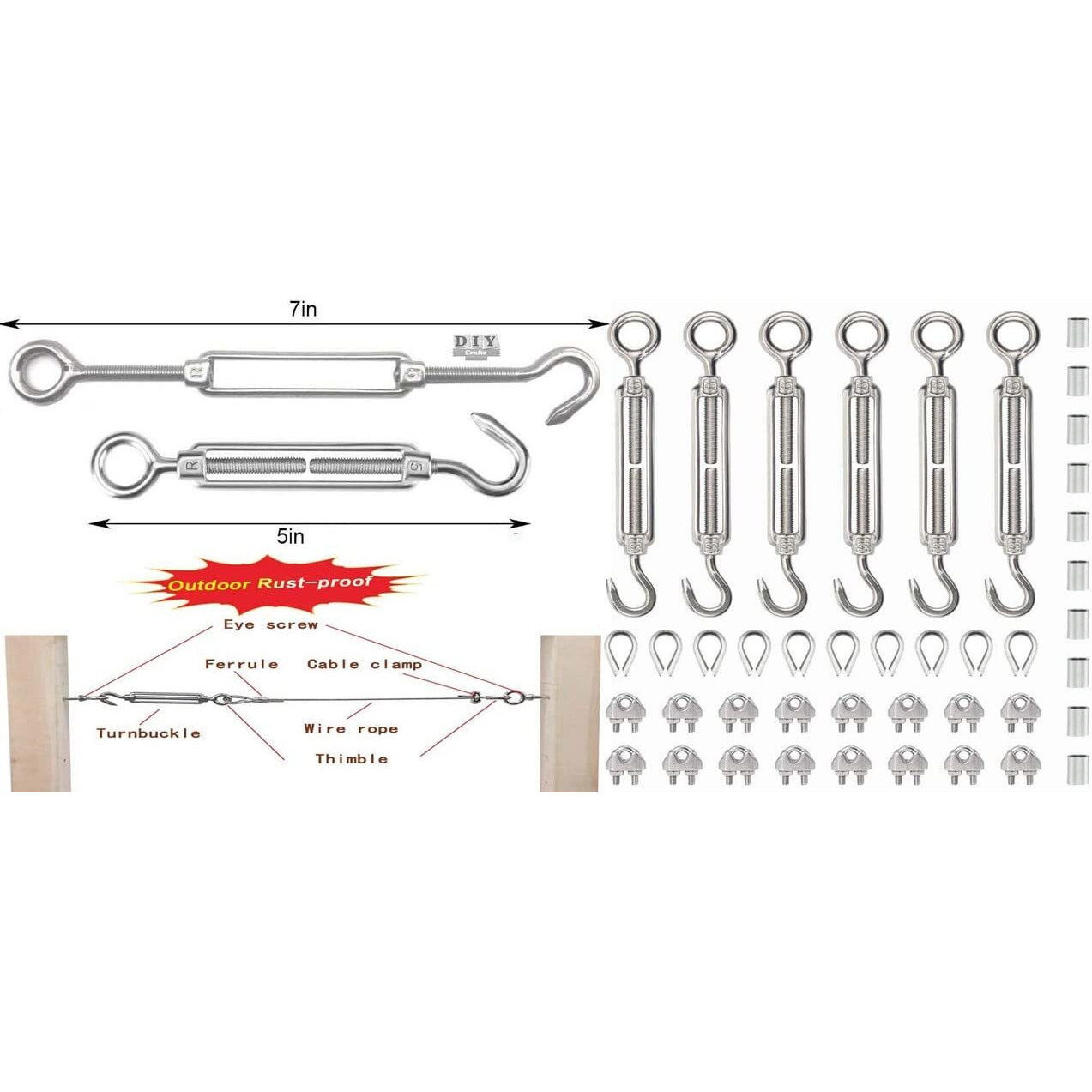 Diy Crafts 1 Kit 12X1, Stainless Steel Kit, Wire Rope, Globe String Lights Hanging Kit, Cable Railing, Aircraft Picture Hanging Include 10Mtr Transparent Vinyl Coat(1 Kit 12X1, Stainless Steel Kit)