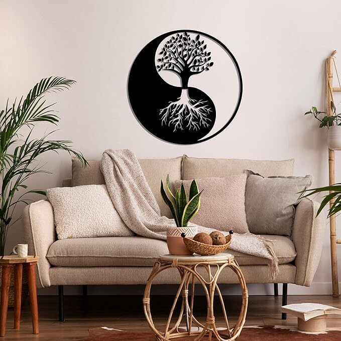 Cartvilla Metal Wall Art, Tree Of Life Wall Art, Metal Yin Yang Decor, Metal Wall Dcor, Interior Decoration, Wall Hangings (18" W X 18" H / 45X45 Cm)