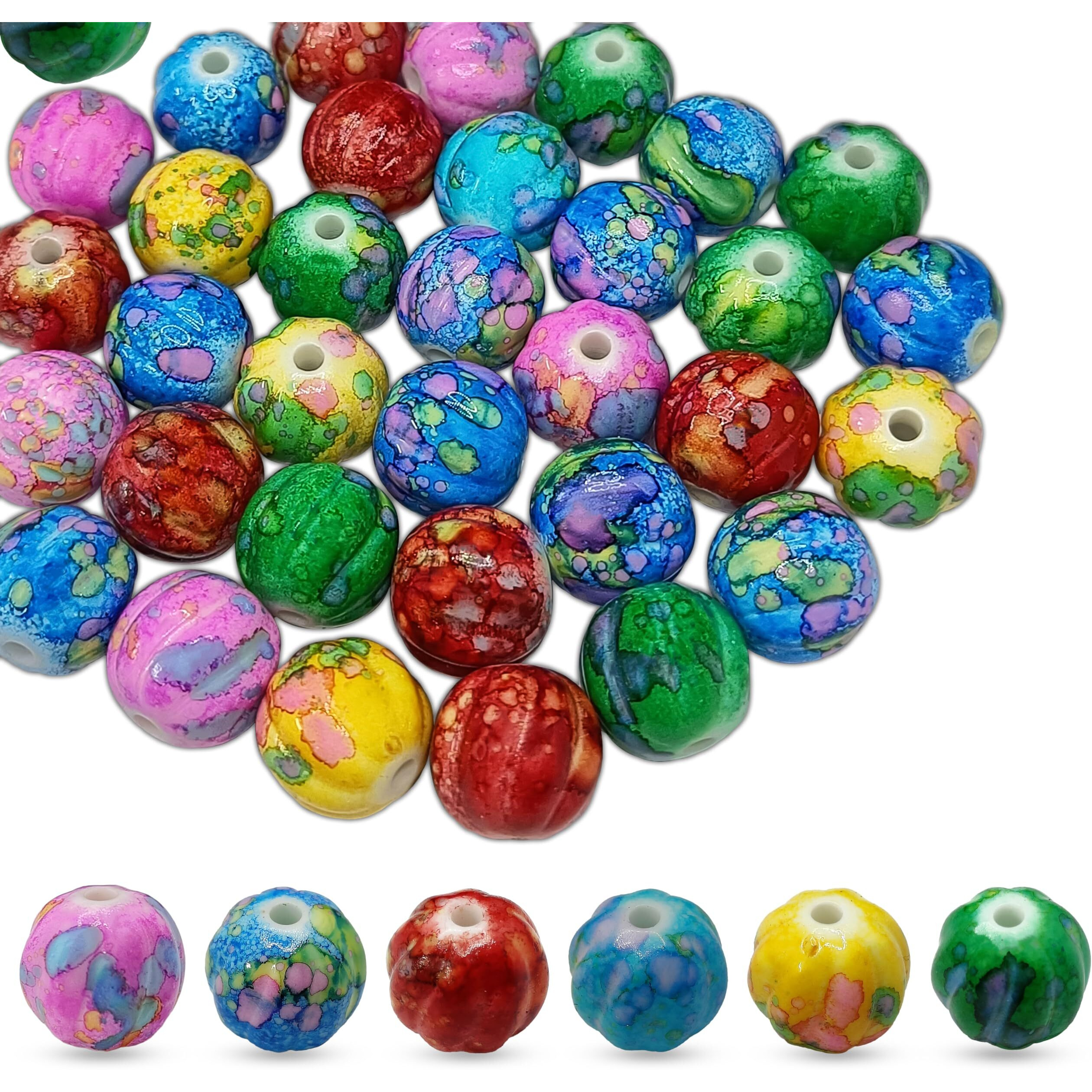Indikonb Multicolour Large Melon Shape Beads 15Mm - Plastic Beads For Jewelry Making, Craft Projects, Diy Accessories, And Home Decor