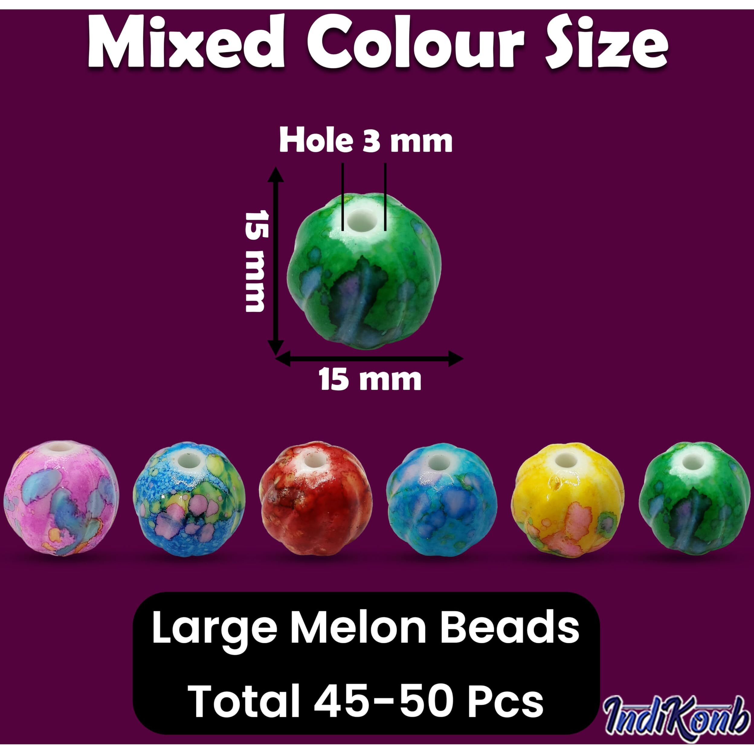 Indikonb Multicolour Large Melon Shape Beads 15Mm - Plastic Beads For Jewelry Making, Craft Projects, Diy Accessories, And Home Decor