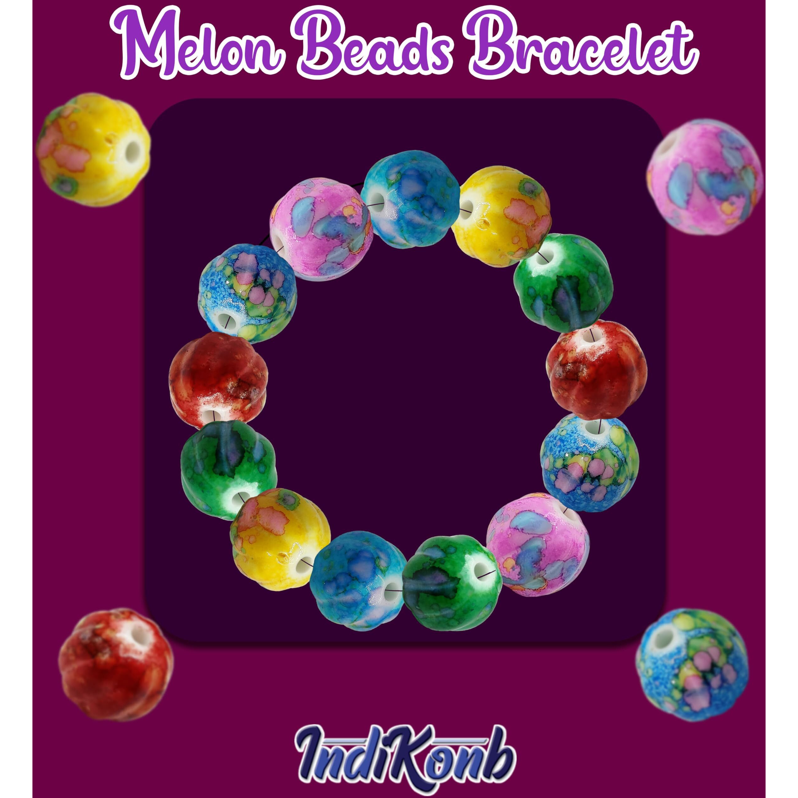 Indikonb Multicolour Large Melon Shape Beads 15Mm - Plastic Beads For Jewelry Making, Craft Projects, Diy Accessories, And Home Decor