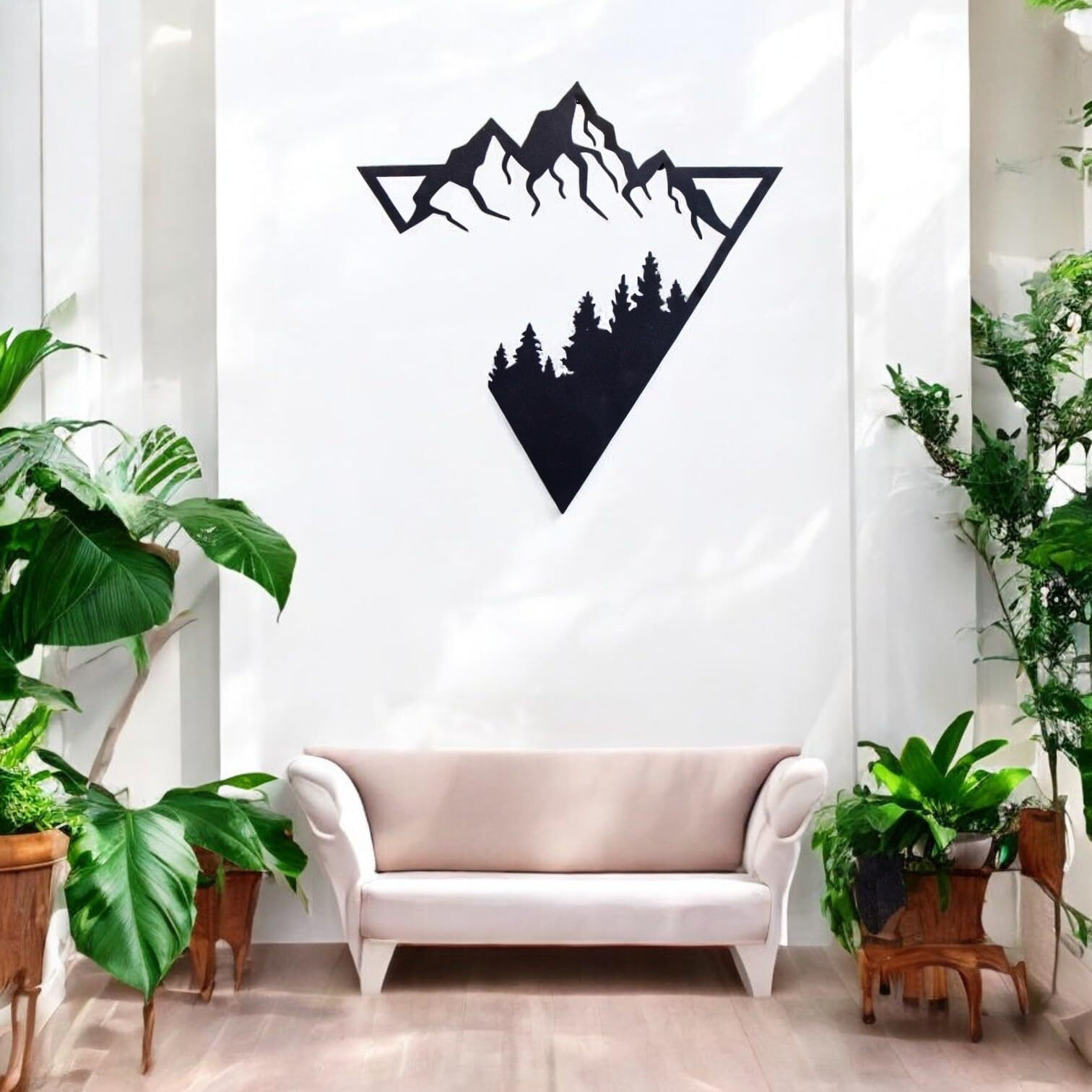 Homley  Triangle Mountain Forest Metal Wall Art Unique Geometric Wall Decor 3D Shadow Effect Durable Iron Ideal For Living Room Bedroom Office Minimalist Blackmountain&Tree Silhouette Nature Inspired