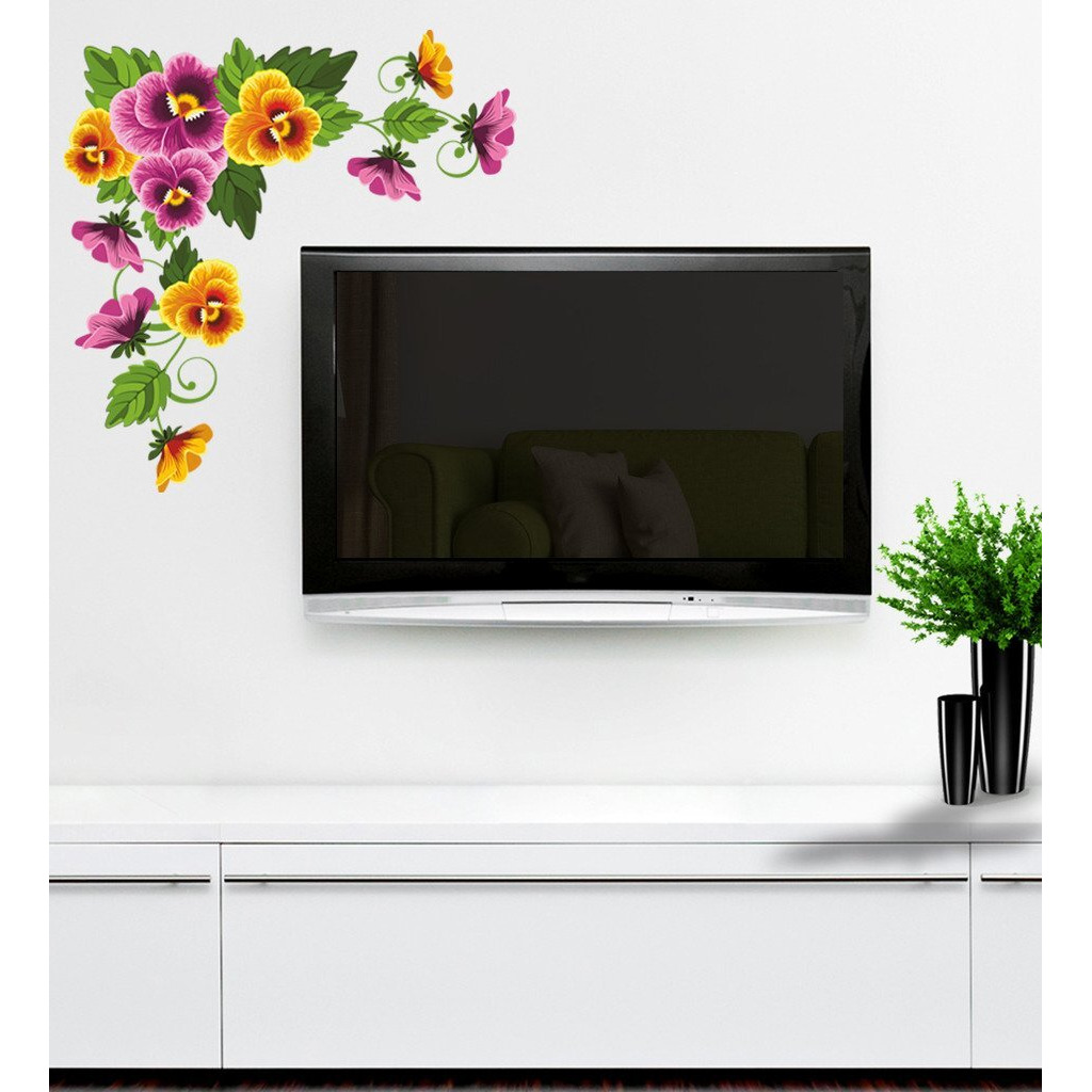 Decals Design 'Viola Flower Branch' Wall Sticker (Pvc Vinyl, 50 Cm X 70 Cm X 1 Cm),Multicolour