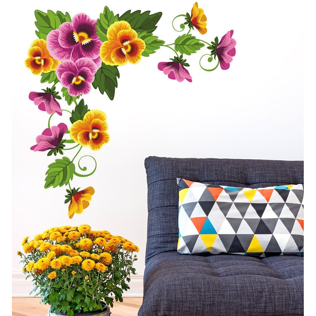 Decals Design 'Viola Flower Branch' Wall Sticker (Pvc Vinyl, 50 Cm X 70 Cm X 1 Cm),Multicolour
