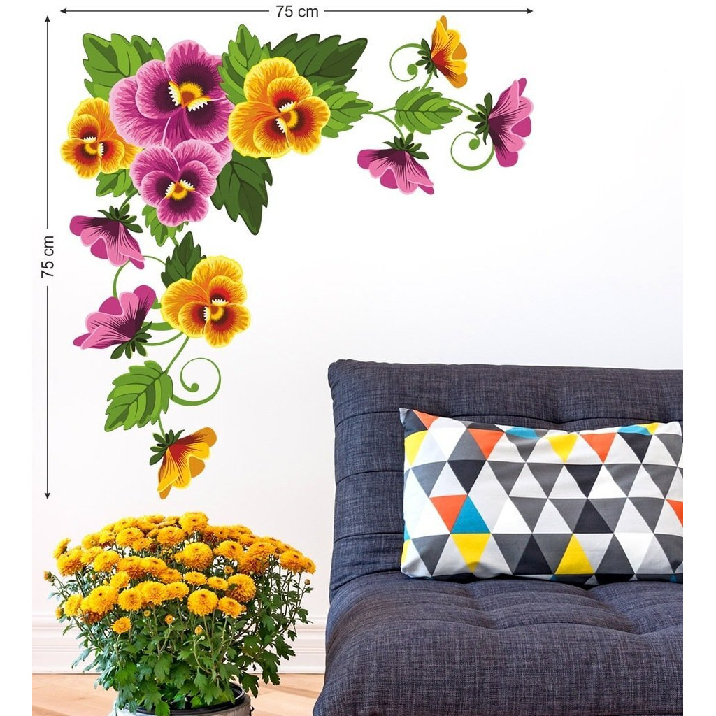 Decals Design 'Viola Flower Branch' Wall Sticker (Pvc Vinyl, 50 Cm X 70 Cm X 1 Cm),Multicolour