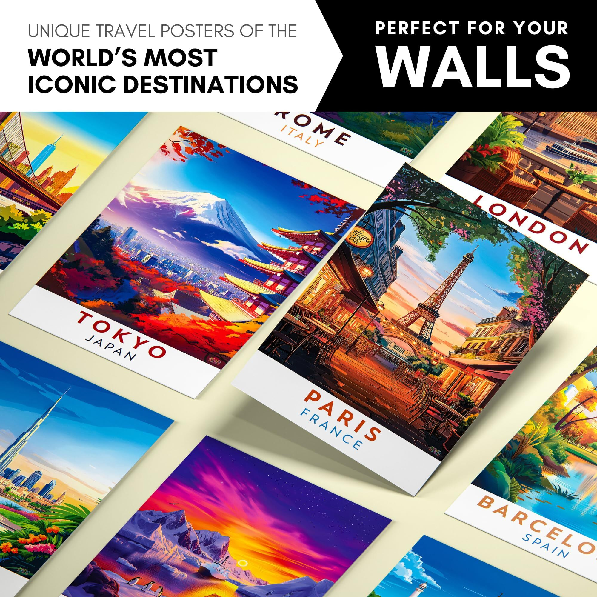 Memorable Travel Posters For Wall Decor | Top 54 Famous Travel Cities Wall Art | A Gift For Traveler | 54 Nos Postcard Size 4X6