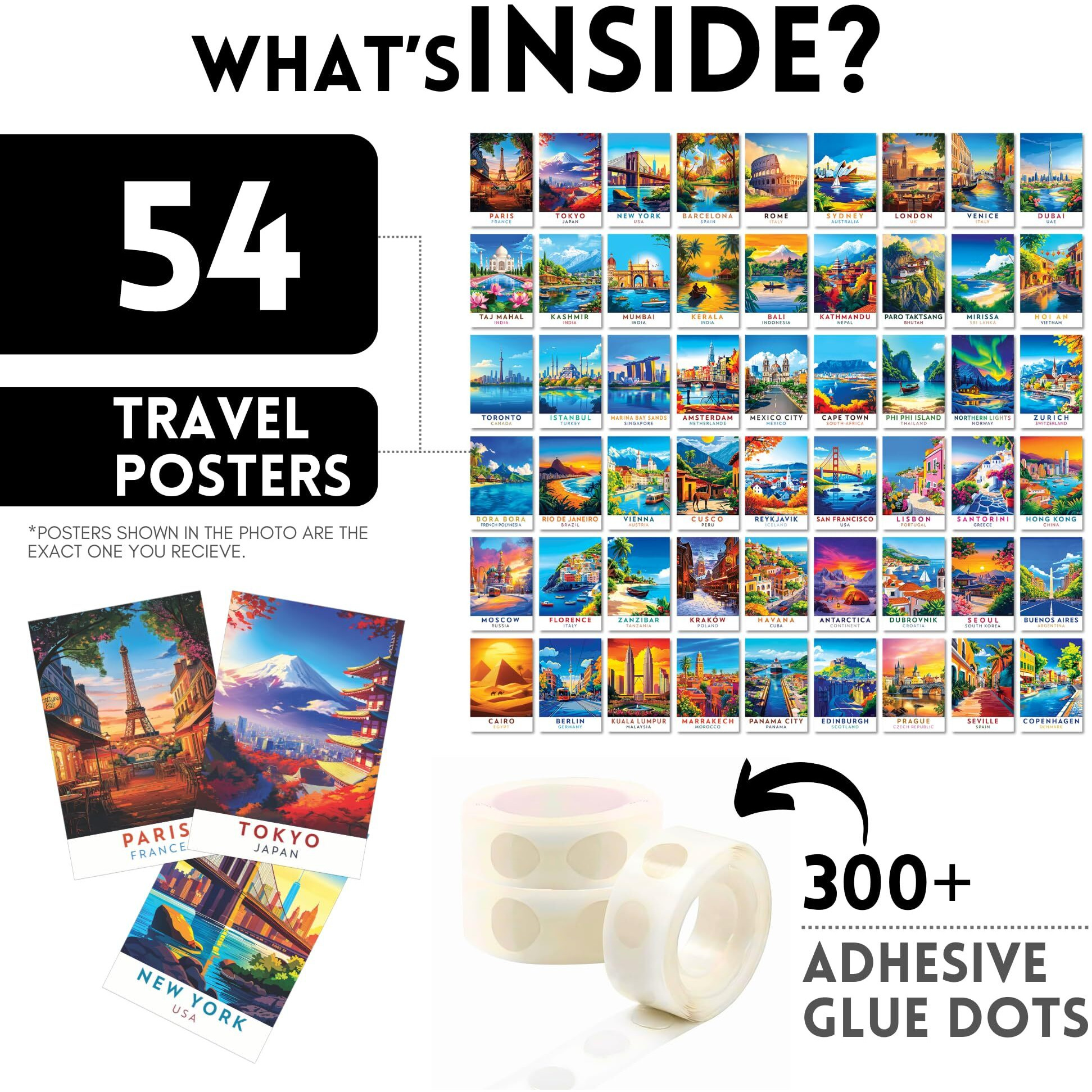 Memorable Travel Posters For Wall Decor | Top 54 Famous Travel Cities Wall Art | A Gift For Traveler | 54 Nos Postcard Size 4X6