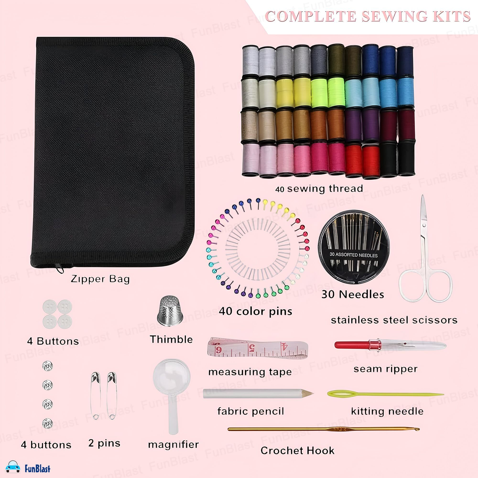 Funblast 128 Pcs Sewing Kit, Needle And Thread Box, Small & Portable Travel Sewing Kits Box, Tailoring Accessories, Emergency Stitching Kit, Travel Sewing Box, Stitching Items Box For Home, Ladies