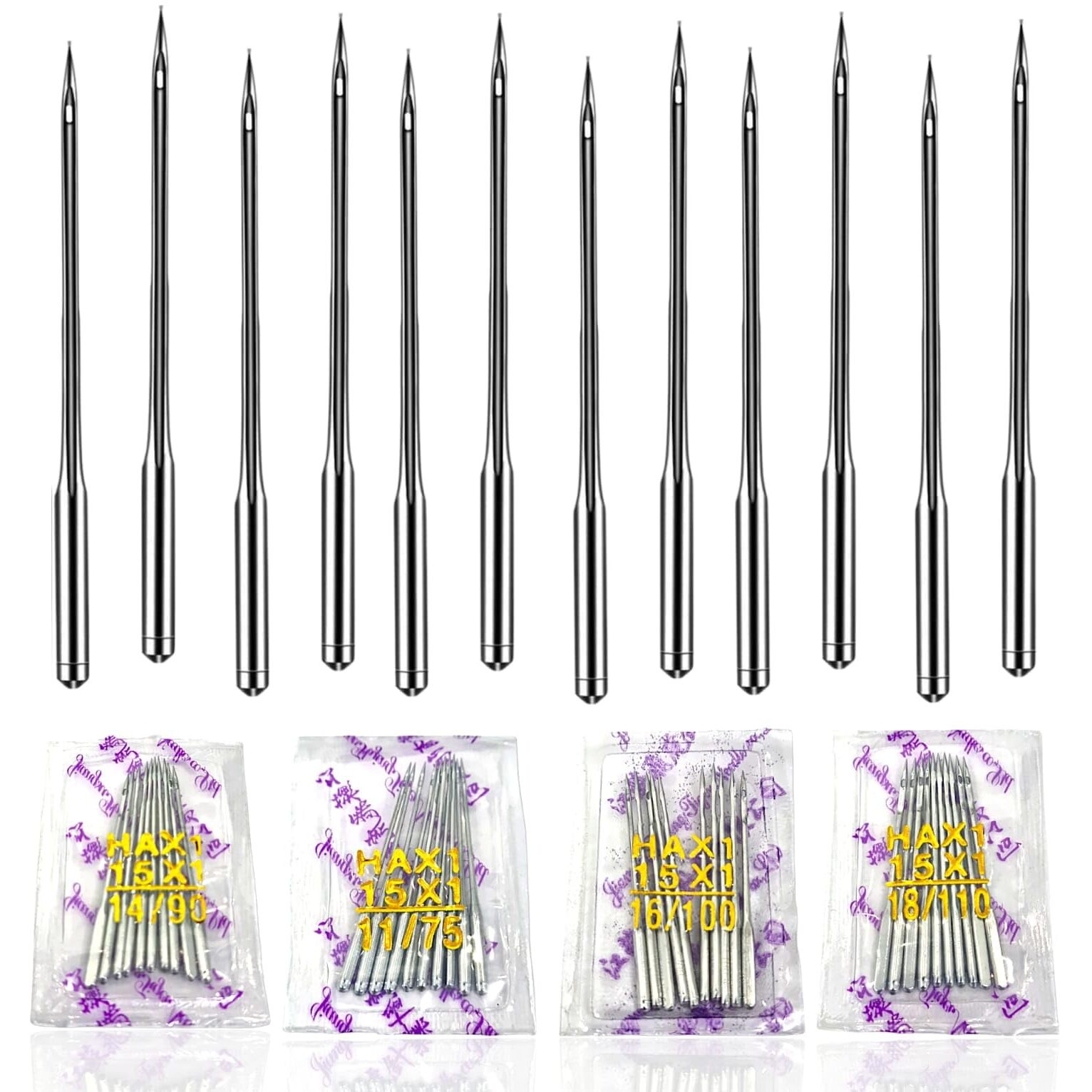 Rianz Pack Of 40 Flying Needles Set For Automatic Sewing Machines - 10 Pieces Each 11, 14, 16, 18 Number | Compatible With Singer, Usha, Brother, And More