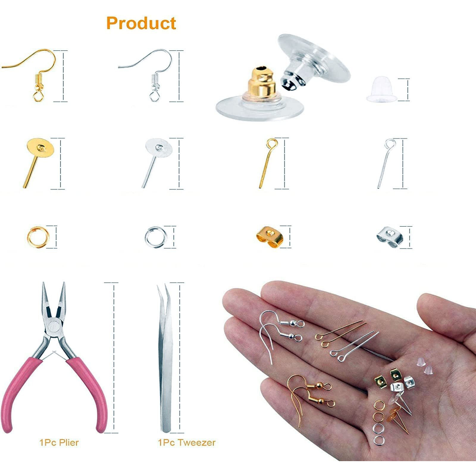 Diy Crafts 700 Gram, Dull Silver, Earring Making Kit Supplies Earring Hooks, Earring Post, Earring Backs, Jump Rings, Eye Pin Jewelry Pliers Tool For Earring Kit (700 Gram, Dull Silver)