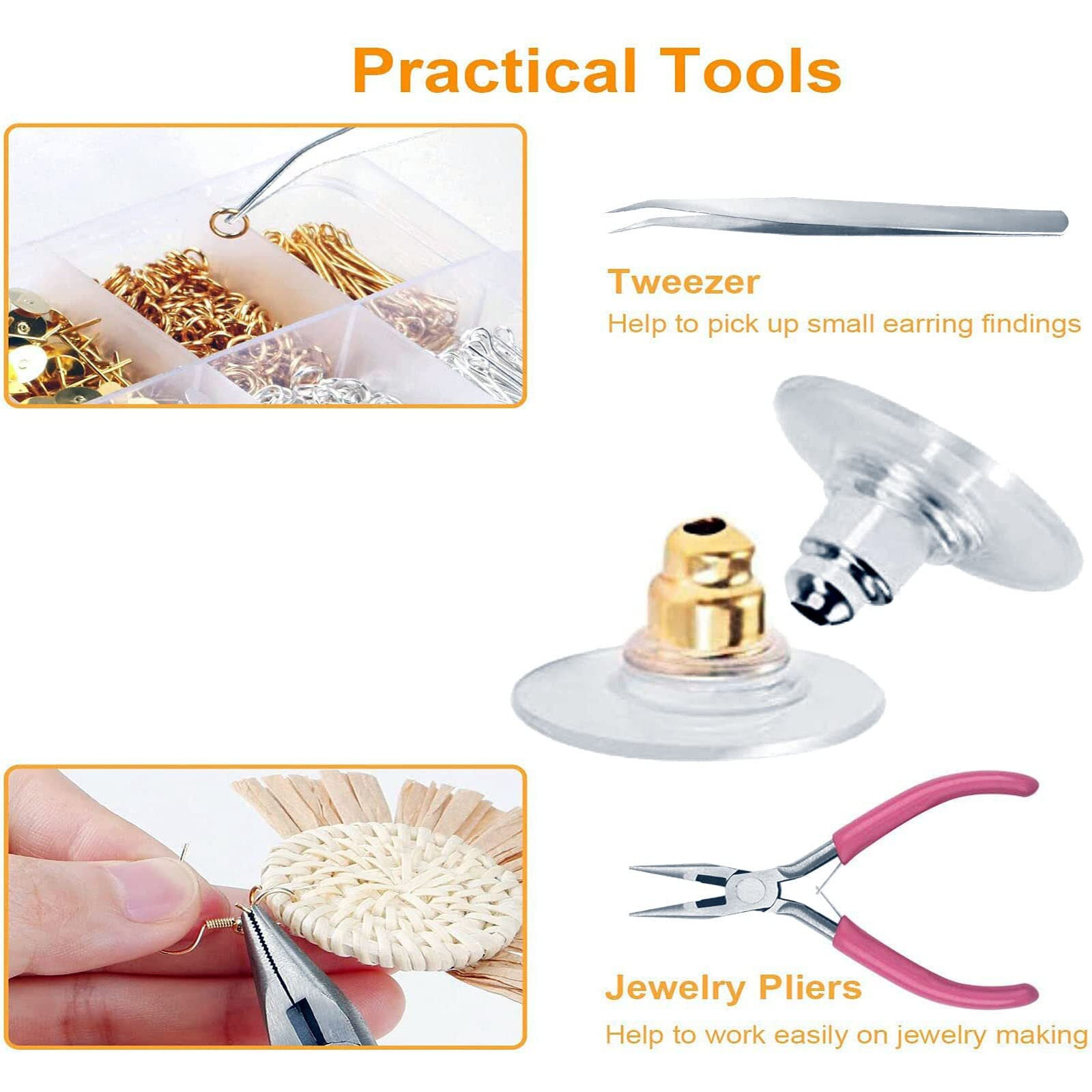 Diy Crafts 700 Gram, Dull Silver, Earring Making Kit Supplies Earring Hooks, Earring Post, Earring Backs, Jump Rings, Eye Pin Jewelry Pliers Tool For Earring Kit (700 Gram, Dull Silver)