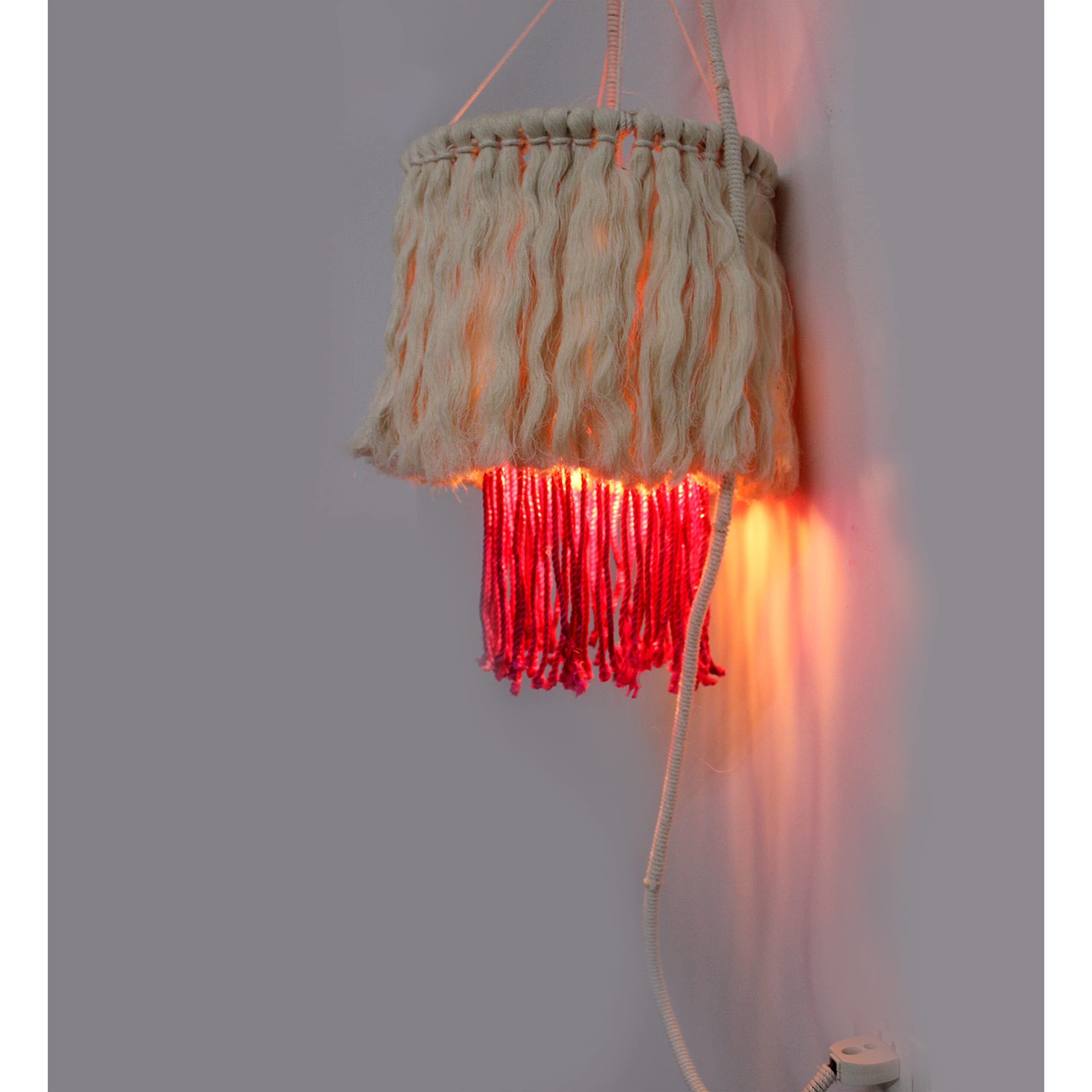 Vah Round Pink And White Macrema Wall Hanging With Light For Home Dcor, Night Lamp